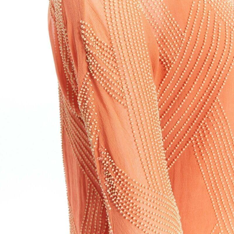 DRIES VAN NOTEN pink silk chiffon apricot beaded embroidery art-deco top FR38 S For Sale 3