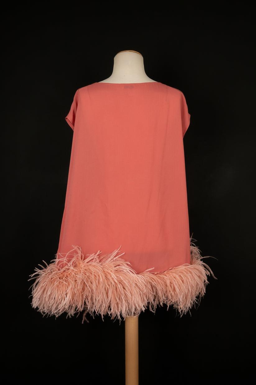 Orange Dries Van Noten Pink Top Edged with Feathers