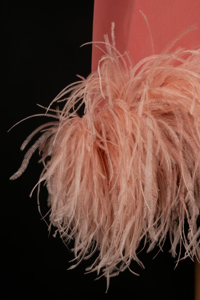 Dries Van Noten Pink Top Edged with Feathers In Excellent Condition In SAINT-OUEN-SUR-SEINE, FR