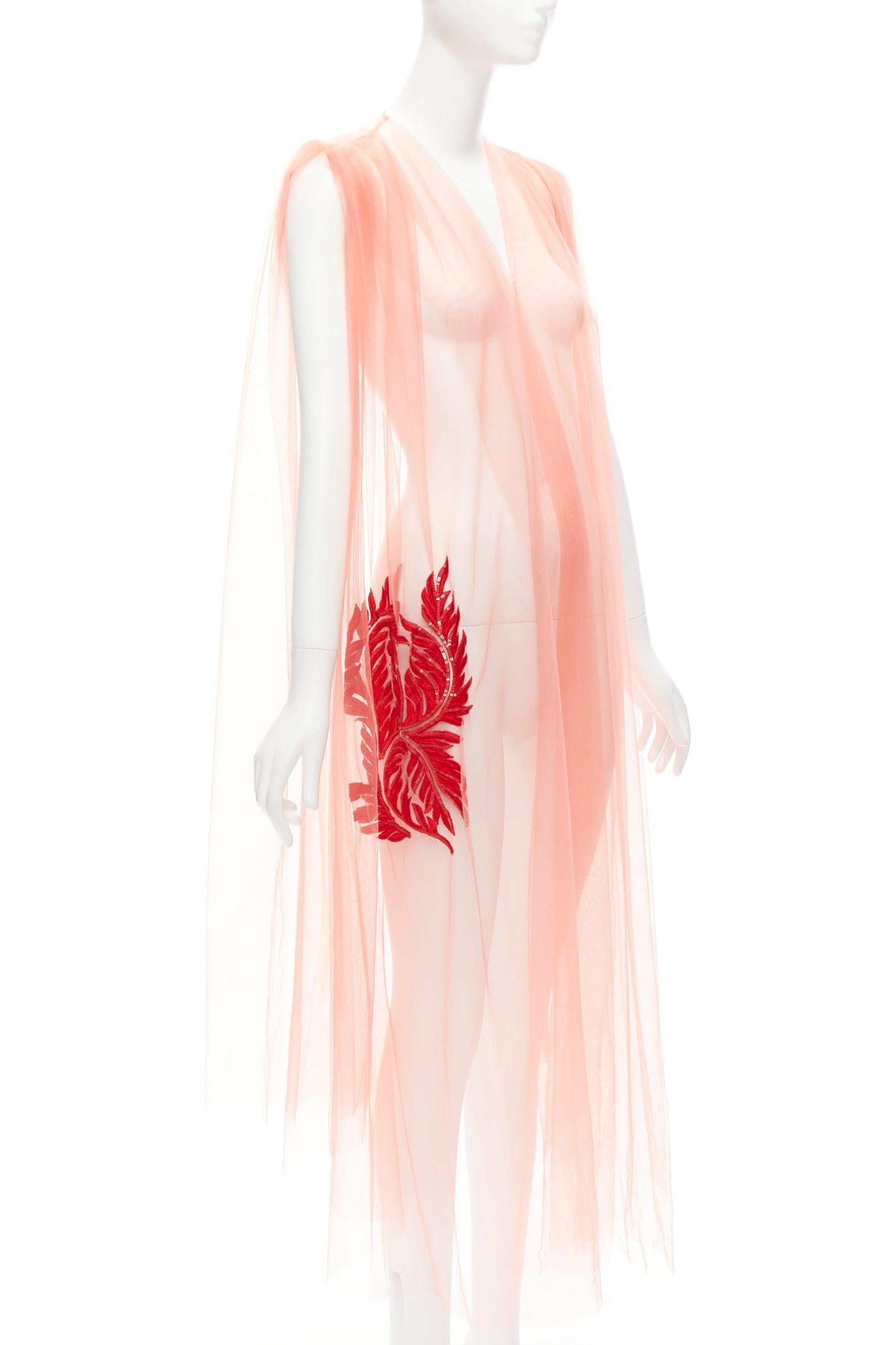 DRIES VAN NOTEN pink tulle red leaf embroidery V neck sheer fairy dress
Reference: CELG/A00355
Brand: Dries Van Noten
Material: Mesh
Color: Pink, Red
Pattern: Solid
Closure: Slip On

CONDITION:
Condition: Excellent, this item was pre-owned and is in