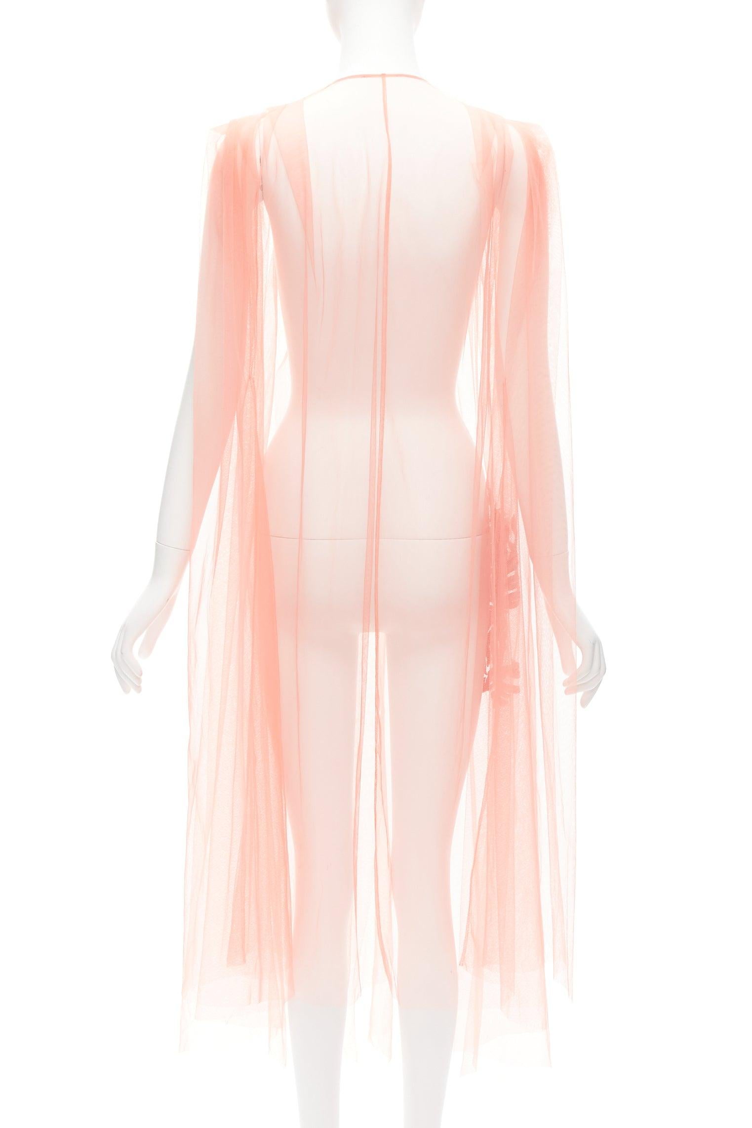 Women's DRIES VAN NOTEN pink tulle red leaf embroidery V neck sheer fairy dress