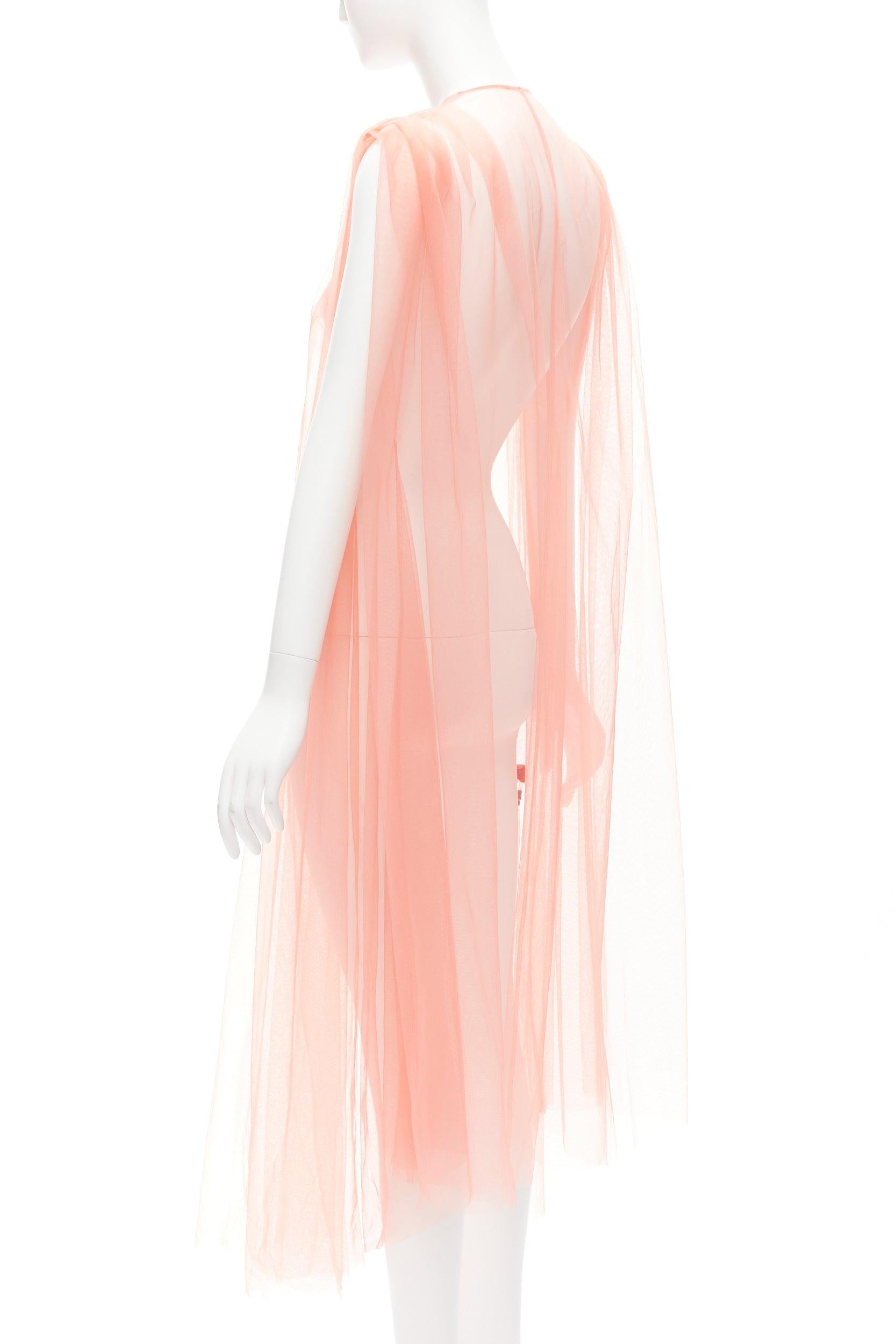 DRIES VAN NOTEN pink tulle red leaf embroidery V neck sheer fairy dress 1