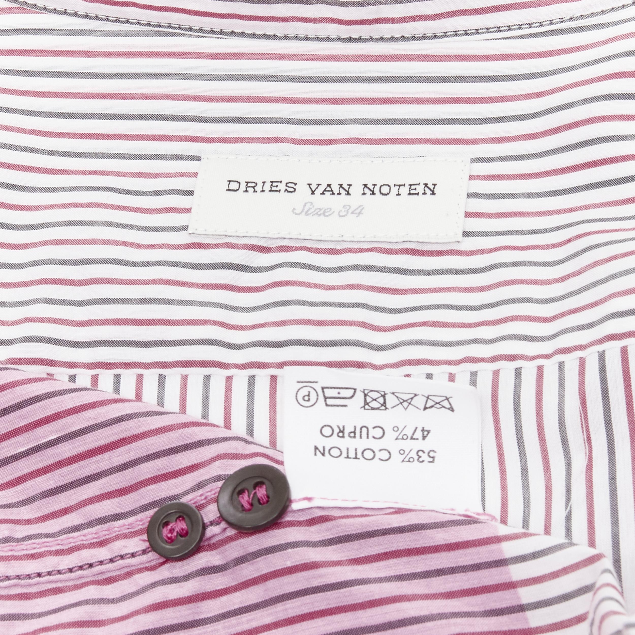 DRIES VAN NOTEN pinstripe cotton cupro pink hem shirt dress FR34 XS For Sale 3
