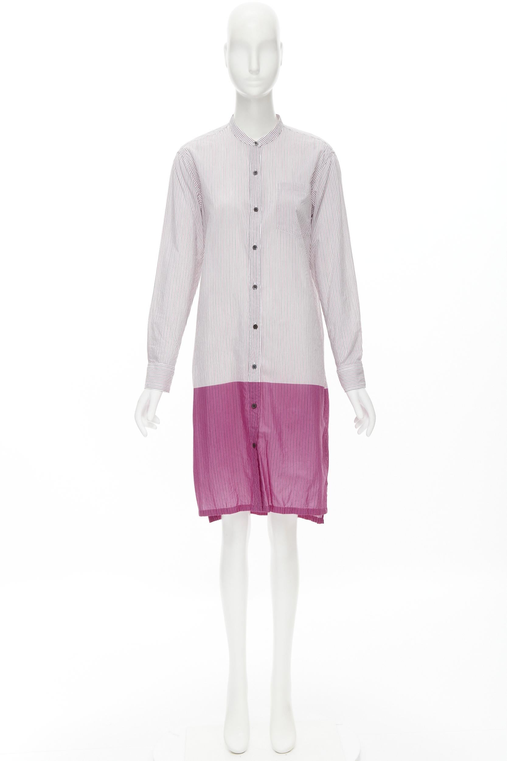 DRIES VAN NOTEN pinstripe cotton cupro pink hem shirt dress FR34 XS For Sale 4