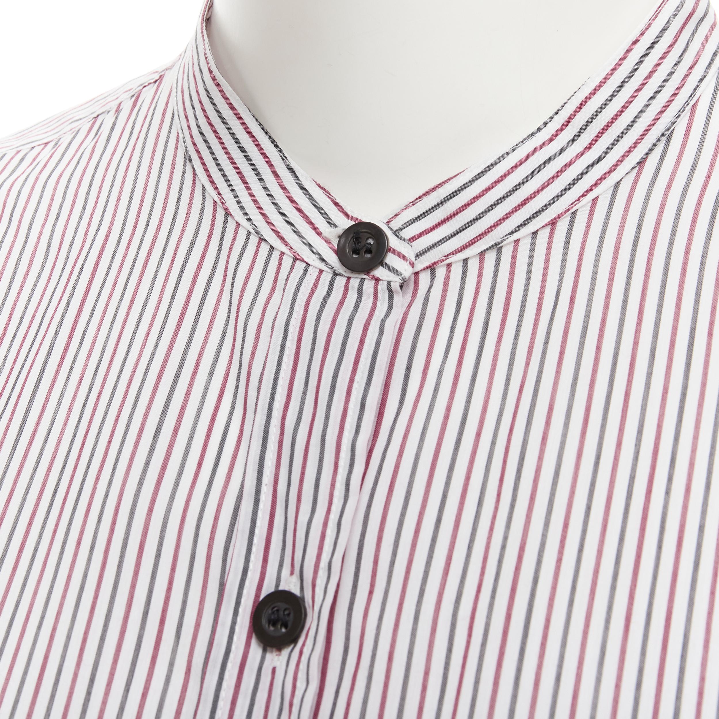 Gray DRIES VAN NOTEN pinstripe cotton cupro pink hem shirt dress FR34 XS For Sale