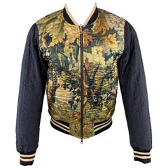 DRIES VAN NOTEN Print Navy & Gold Size 38 Zip Up Reversible Jacket