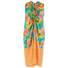 Dries Van Noten Printed Silk Knot Front Dress S 42