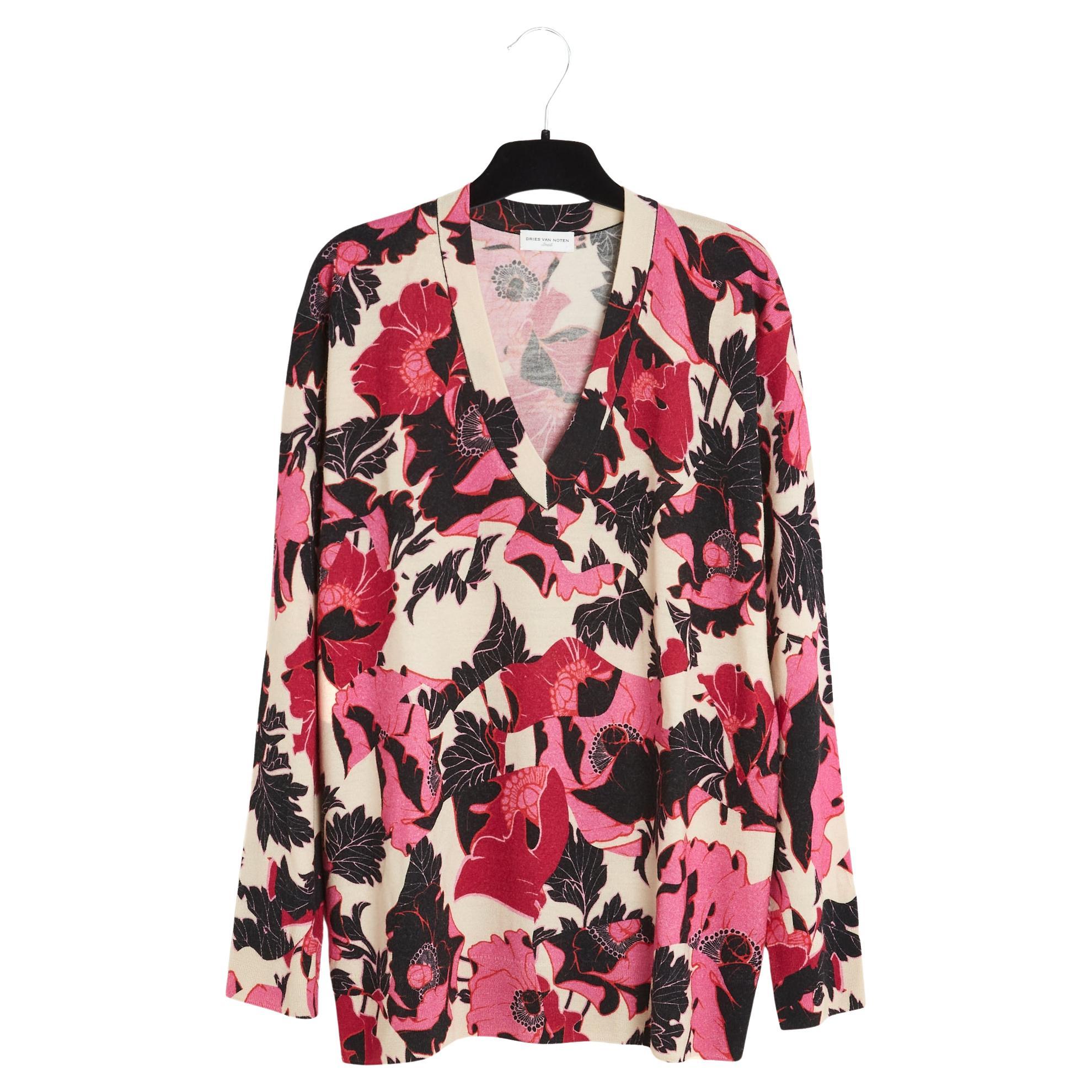Dries Van Noten Pull V Oversize FR36 Anemone Wool V Neck Sweater Knit UK8 US6