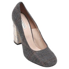 DRIES VAN NOTEN Pump Wool Plaid Check Leather Crystal Square Toe Sz 39.5 NEW