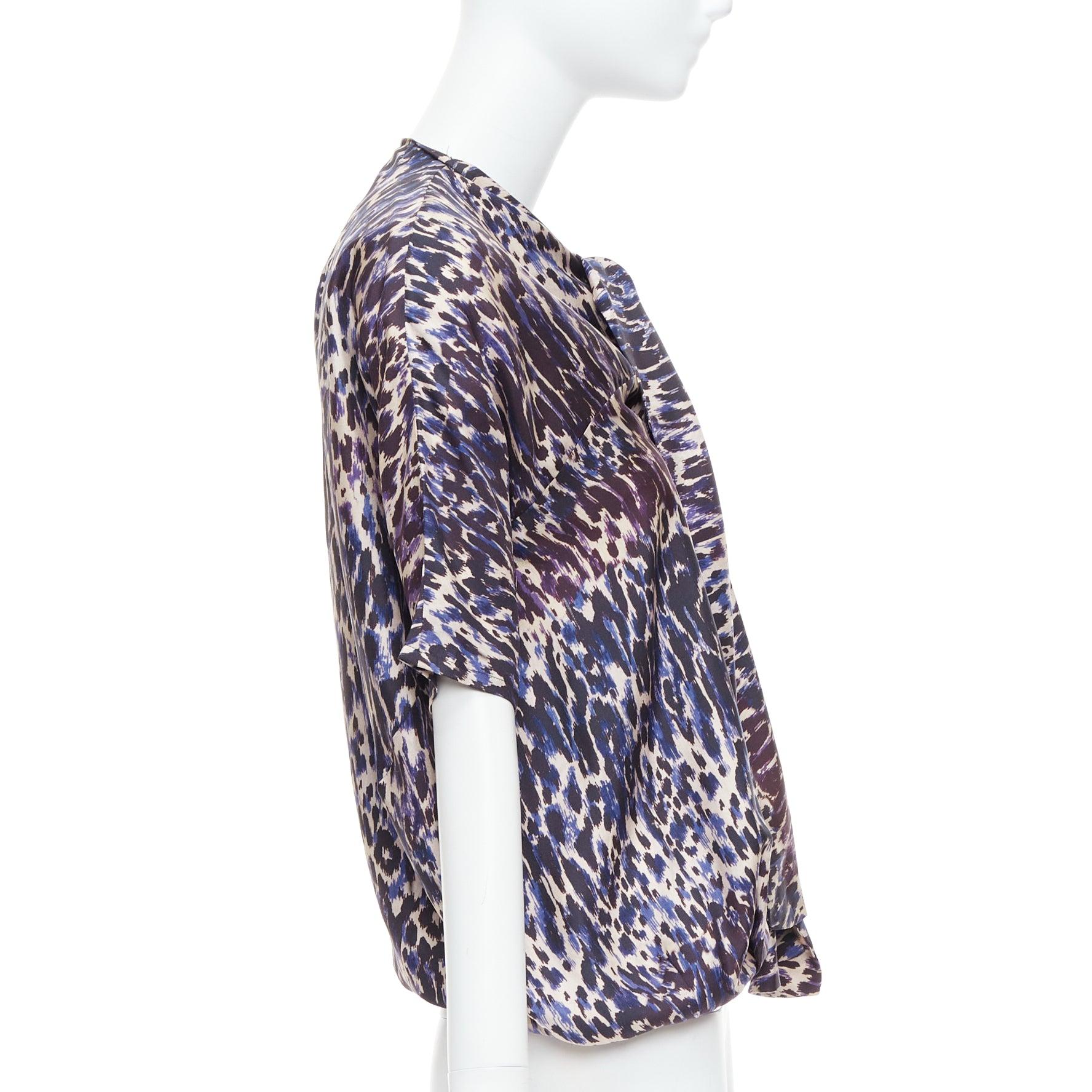 DRIES VAN NOTEN purple 100% silk leopard print tie front blouse FR36 S In Excellent Condition In Hong Kong, NT