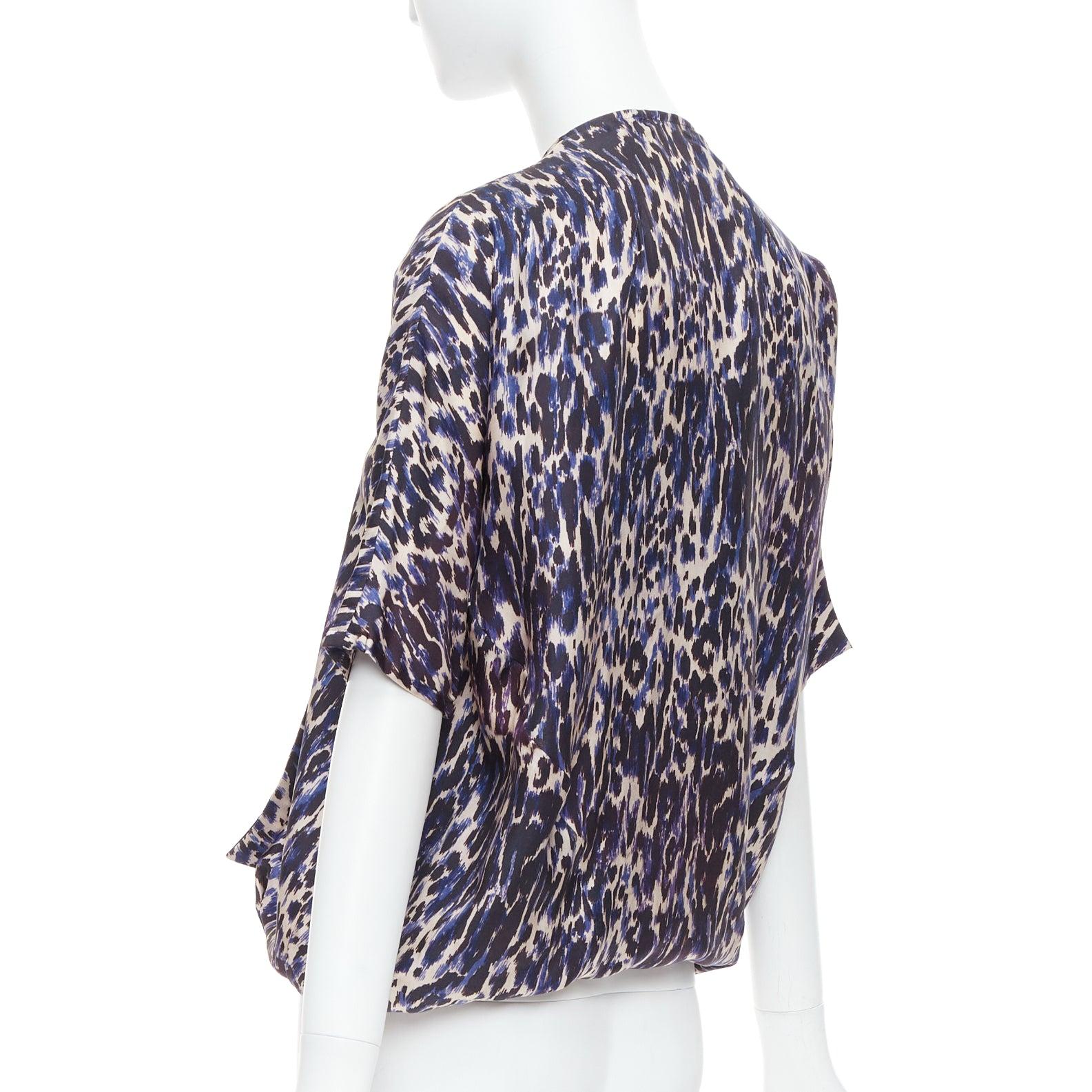 DRIES VAN NOTEN purple 100% silk leopard print tie front blouse FR36 S 1