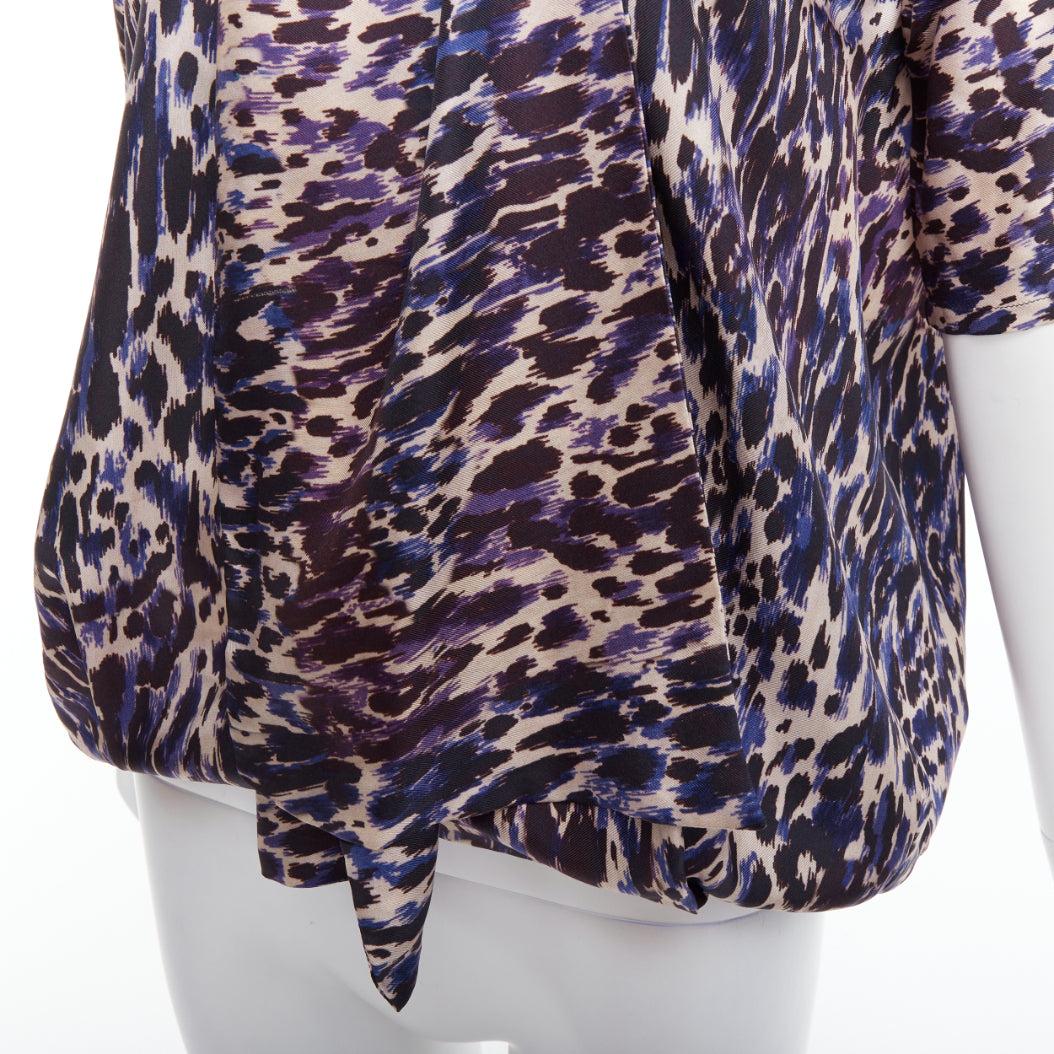 DRIES VAN NOTEN purple 100% silk leopard print tie front blouse FR36 S 2