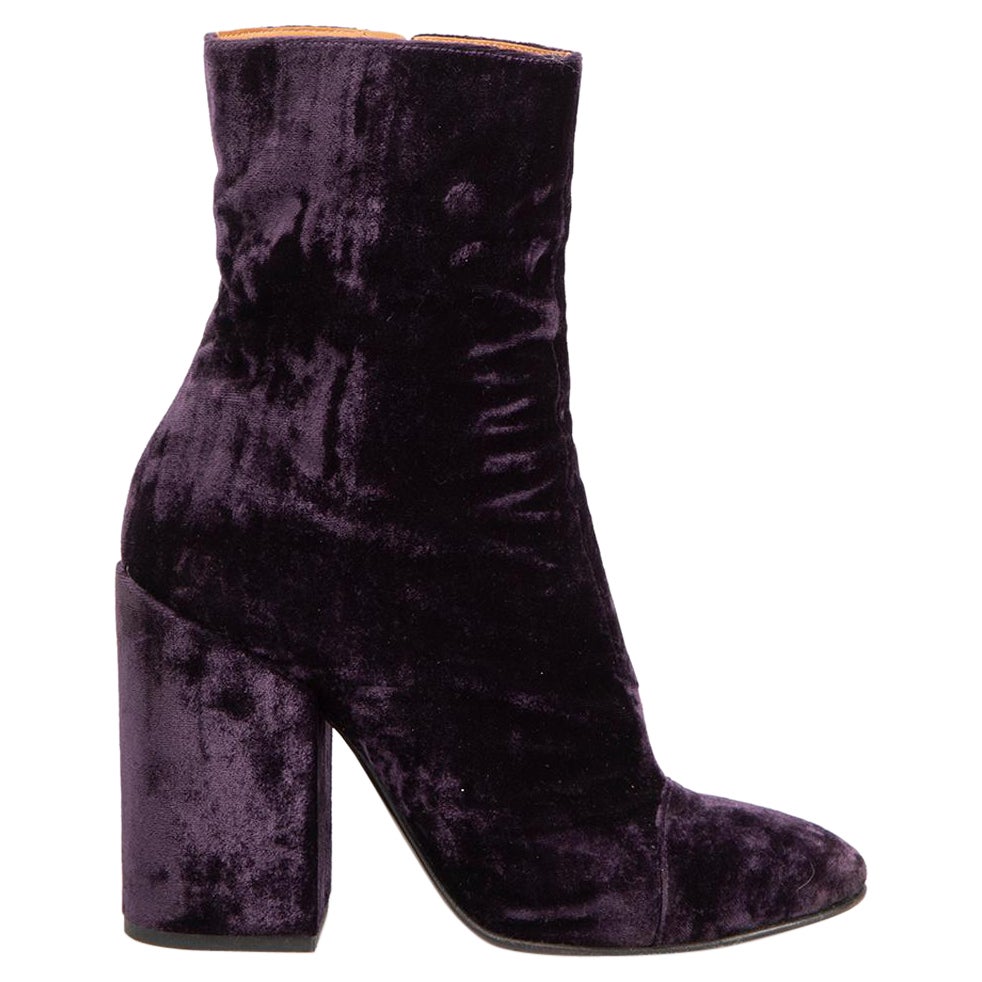 Dries van Noten Purple Velvet Mid Calf Boots Size IT 38