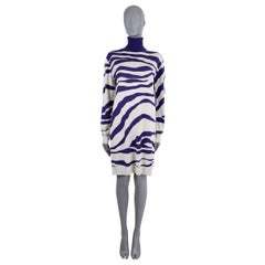 DRIES VAN NOTEN purple white wool 2022 NAYELI ZEBRA TURTLENECK KNIT Dress XS