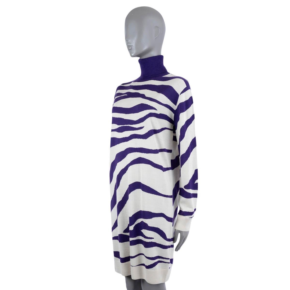 Women's DRIES VAN NOTEN purple white wool 2022 NAYELI ZEBRA TURTLENECK KNIT Dress XS For Sale