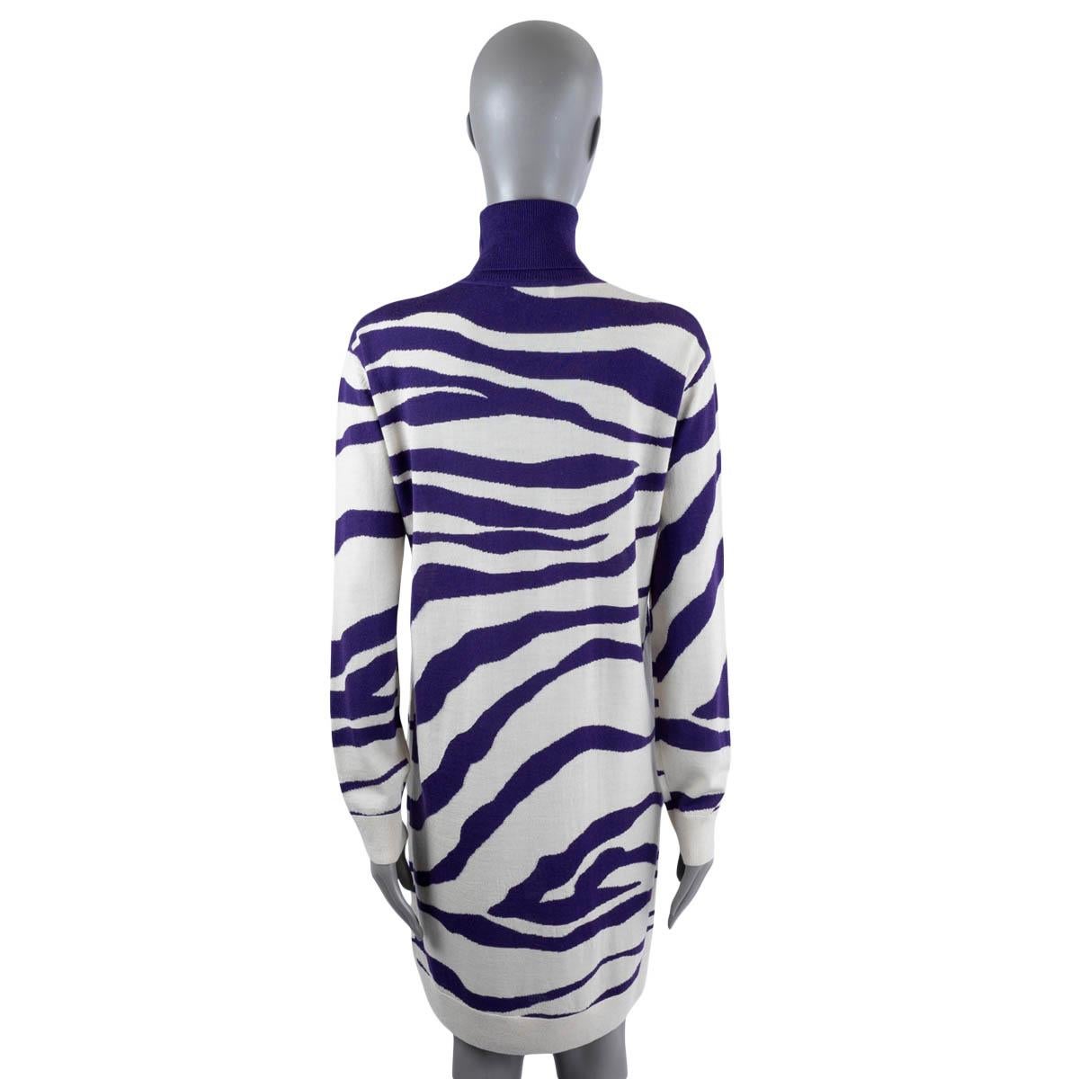 DRIES VAN NOTEN purple white wool 2022 NAYELI ZEBRA TURTLENECK KNIT Dress XS For Sale 1
