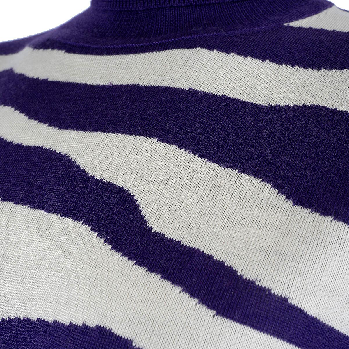 DRIES VAN NOTEN purple white wool 2022 NAYELI ZEBRA TURTLENECK KNIT Dress XS For Sale 2