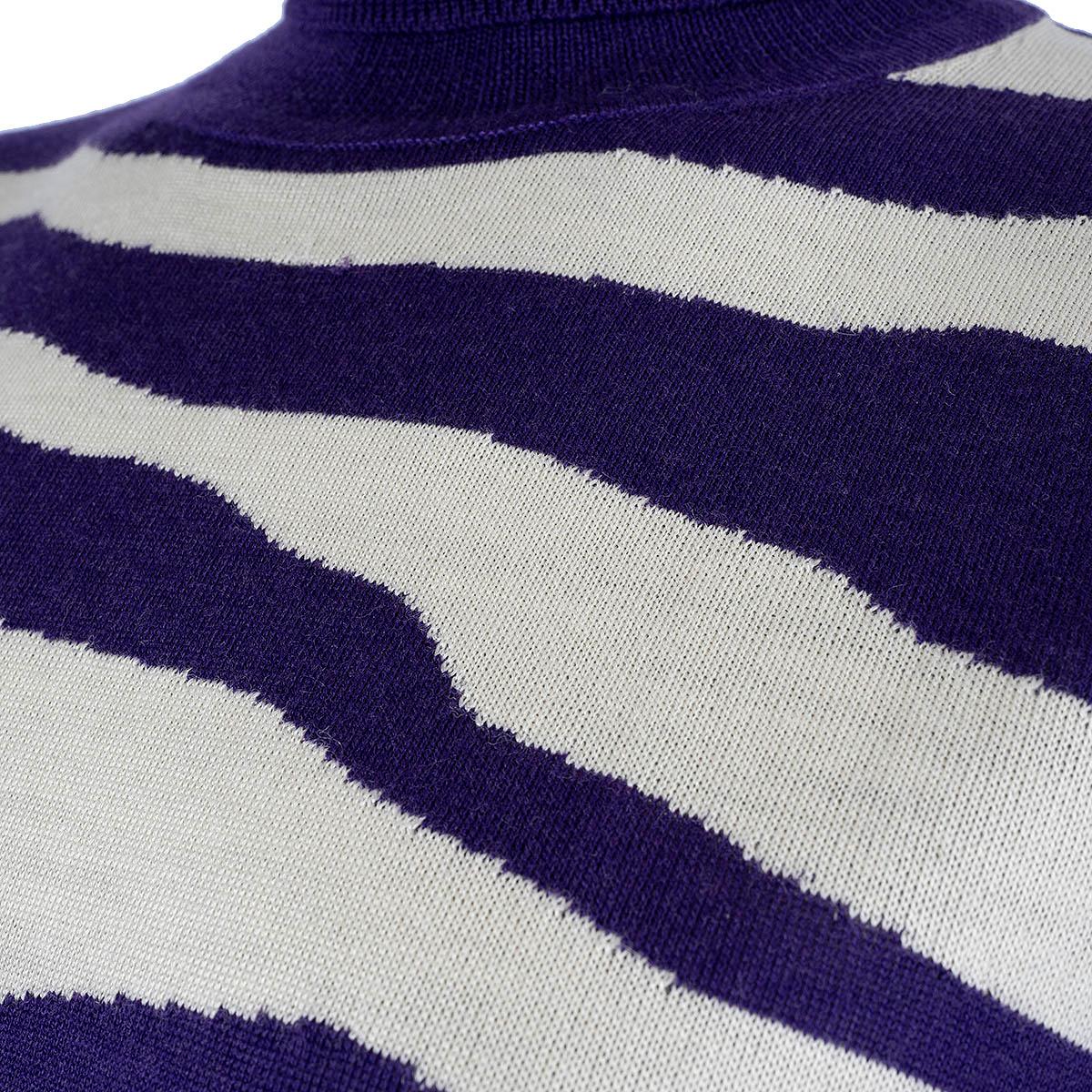DRIES VAN NOTEN purple white wool 2022 NAYELI ZEBRA TURTLENECK KNIT Dress XS For Sale 1