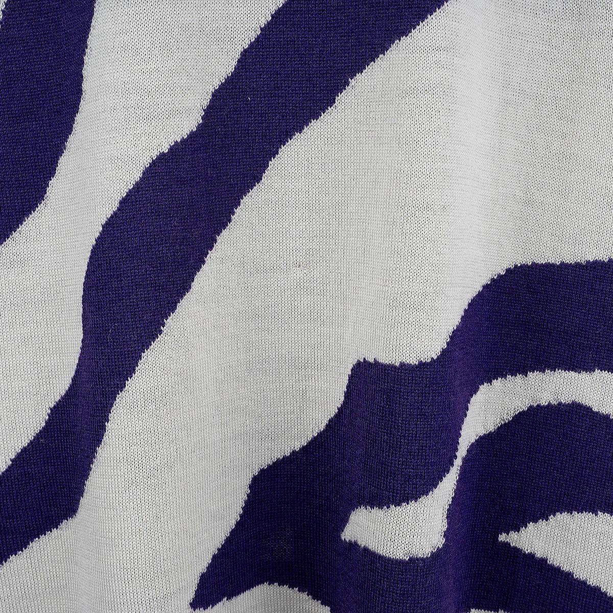 DRIES VAN NOTEN purple white wool 2022 NAYELI ZEBRA TURTLENECK KNIT Dress XS For Sale 2