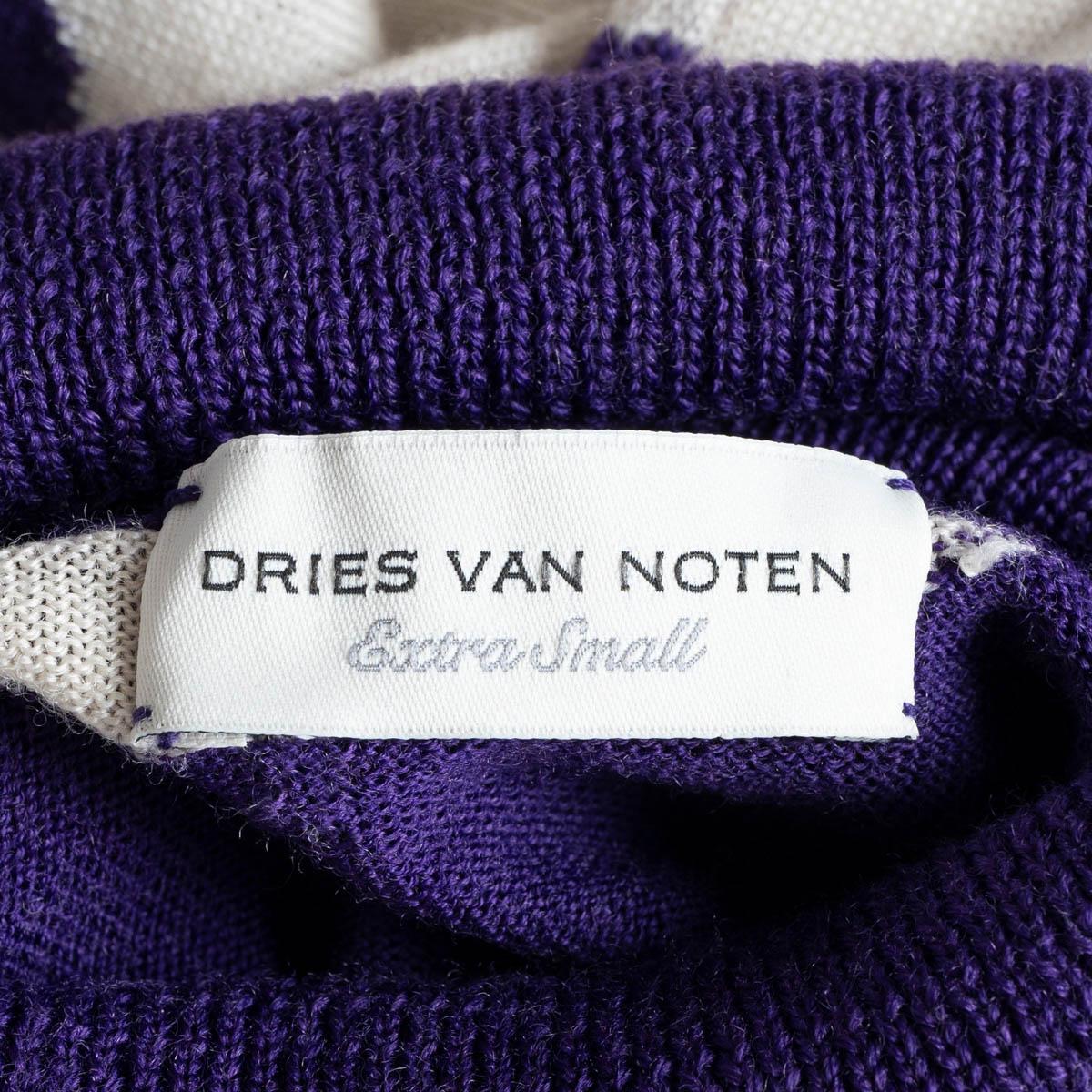 DRIES VAN NOTEN purple white wool 2022 NAYELI ZEBRA TURTLENECK KNIT Dress XS For Sale 3