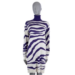 DRIES VAN NOTEN purple white wool 2022 NAYELI ZEBRA TURTLENECK KNIT Dress XS