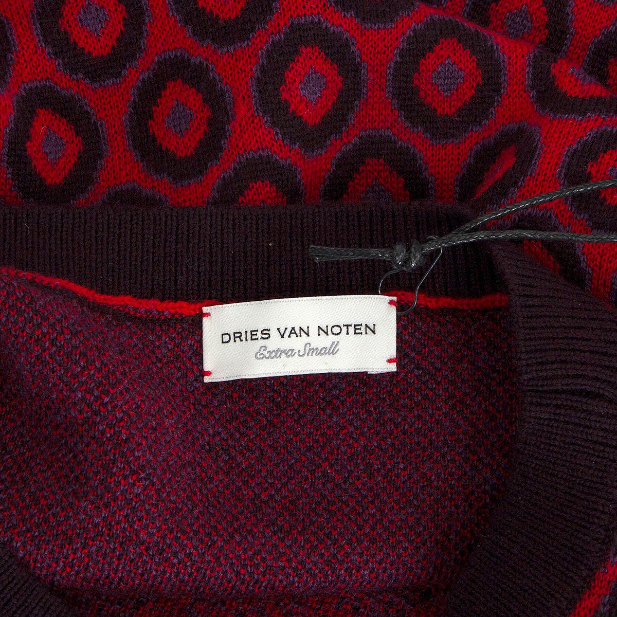 DRIES VAN NOTEN Himbeere & Auberginefarbener Wollpullover TINY DOT CREWENECK XS im Angebot 2