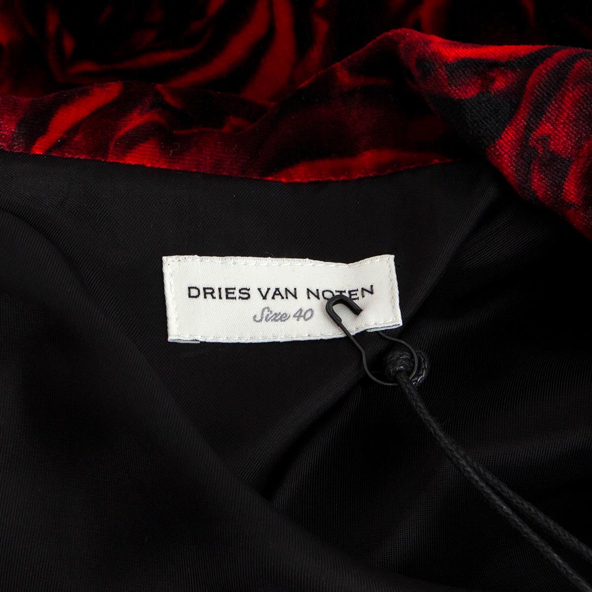 Black DRIES VAN NOTEN red & black 2021 ROSE VELVET MIDI Dress 40 M