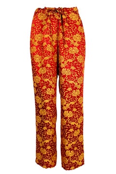 Dries Van Noten Red Gold Cotton Damask Floral Palace Trousers