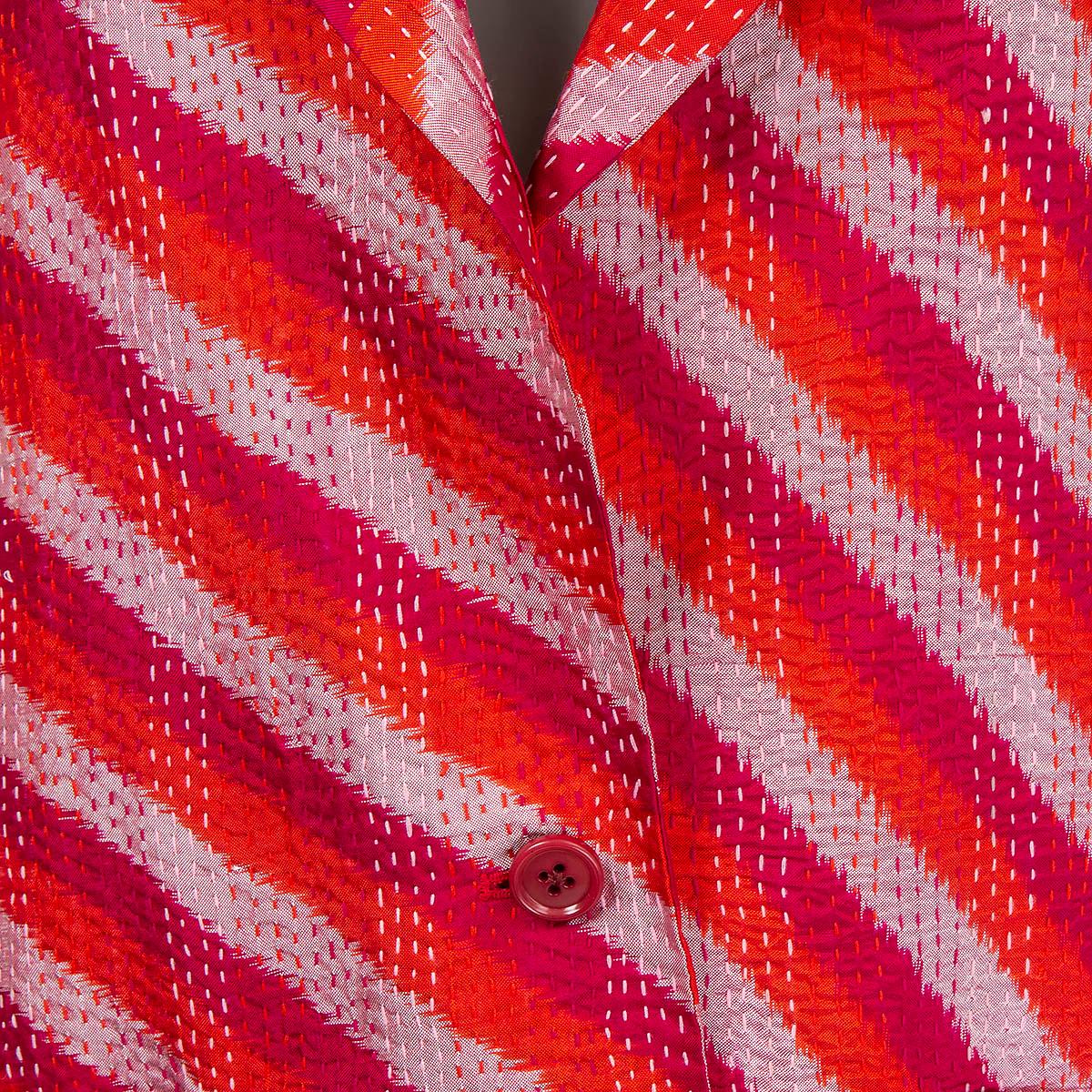 Pink DRIES VAN NOTEN red pink silk 2022 IKAT STRIPED Blazer Jacket 38 M For Sale