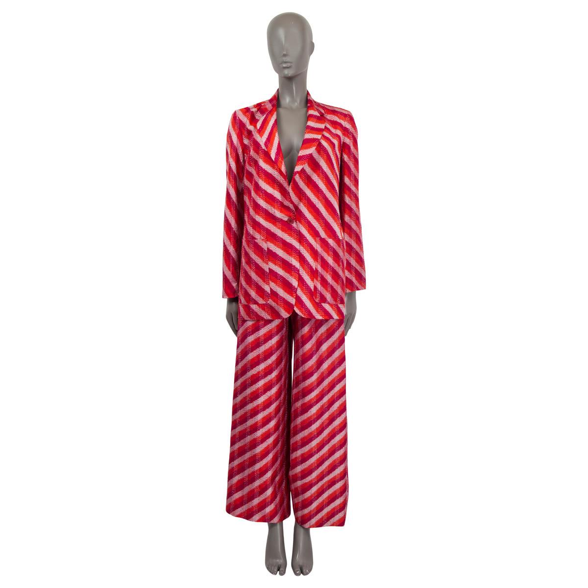 Women's DRIES VAN NOTEN red pink silk 2022 IKAT STRIPED Blazer Jacket 38 M For Sale
