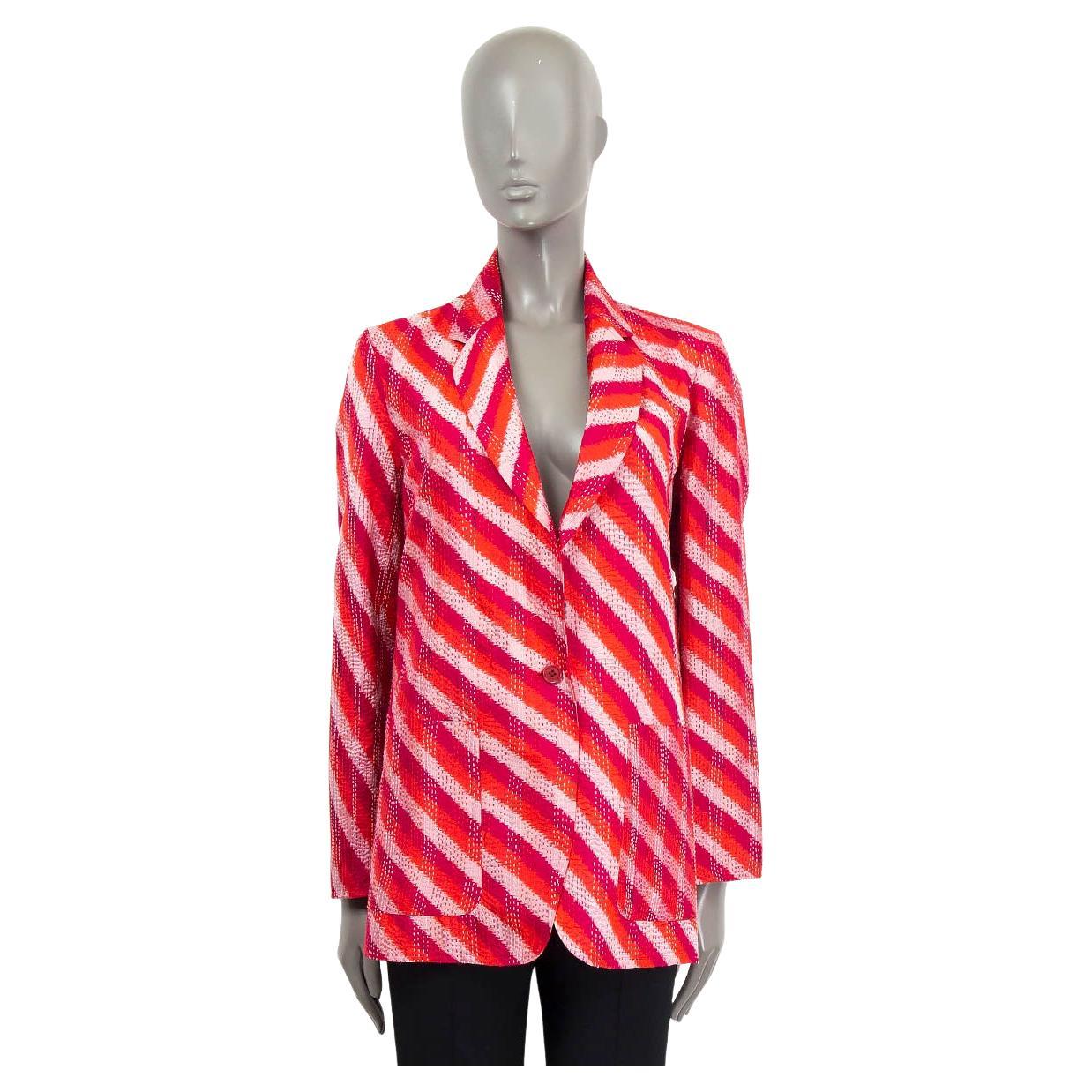 DRIES VAN NOTEN red pink silk 2022 IKAT STRIPED Blazer Jacket 38 M For Sale