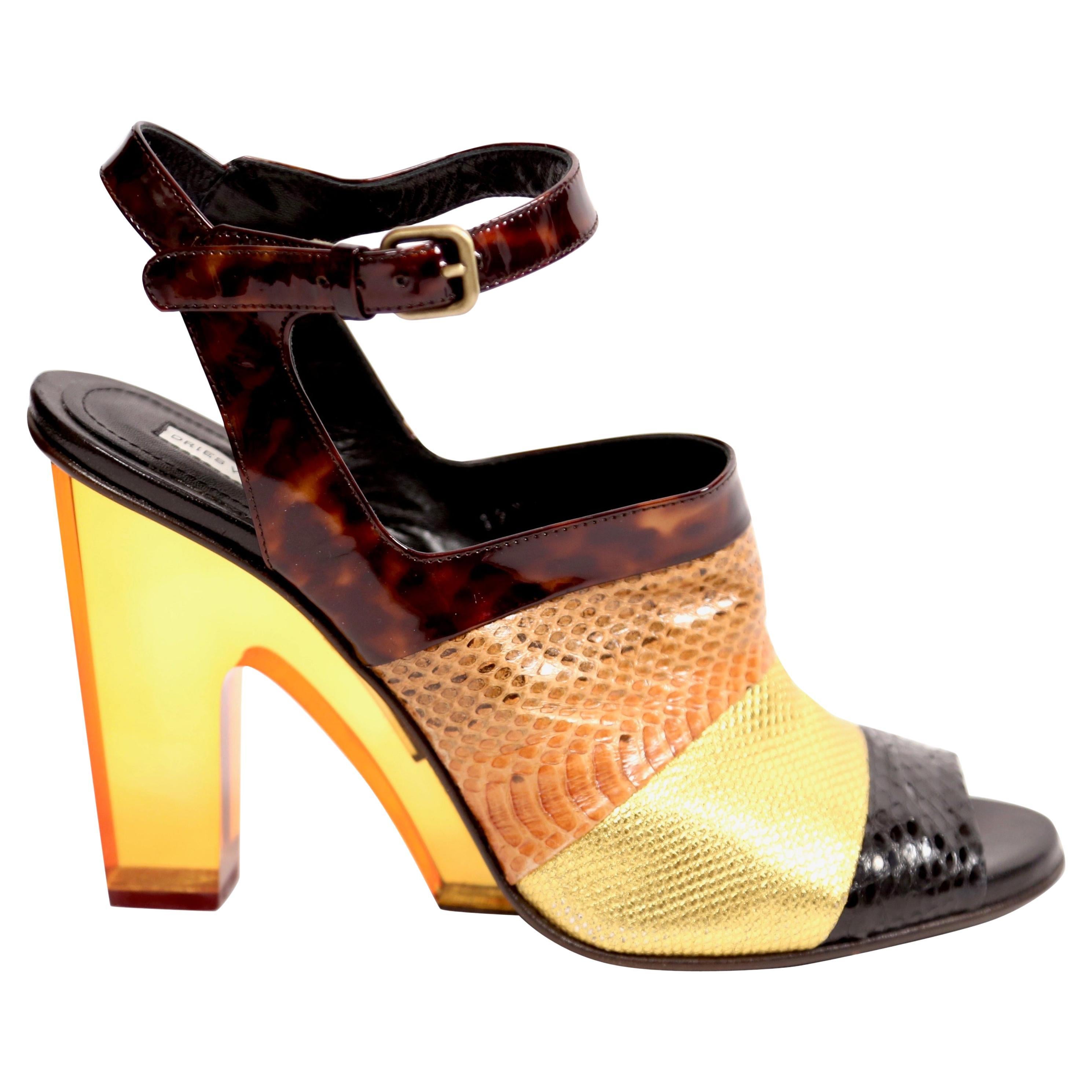 DRIES VAN NOTEN reptile leather shoes with lucite heels - 41 For Sale