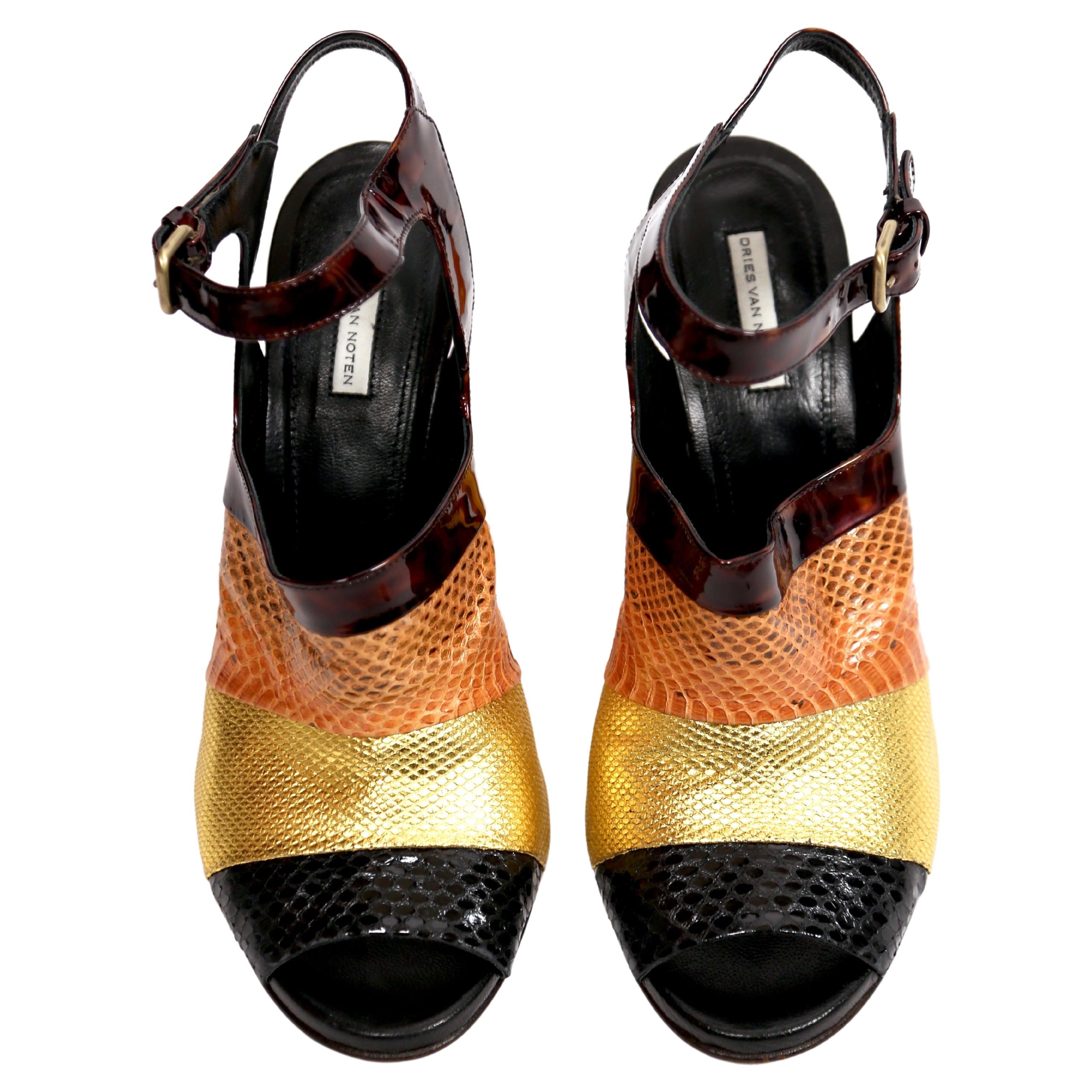 Orange DRIES VAN NOTEN chaussures en cuir reptile avec talons en lucite RUNWAY - 41 en vente