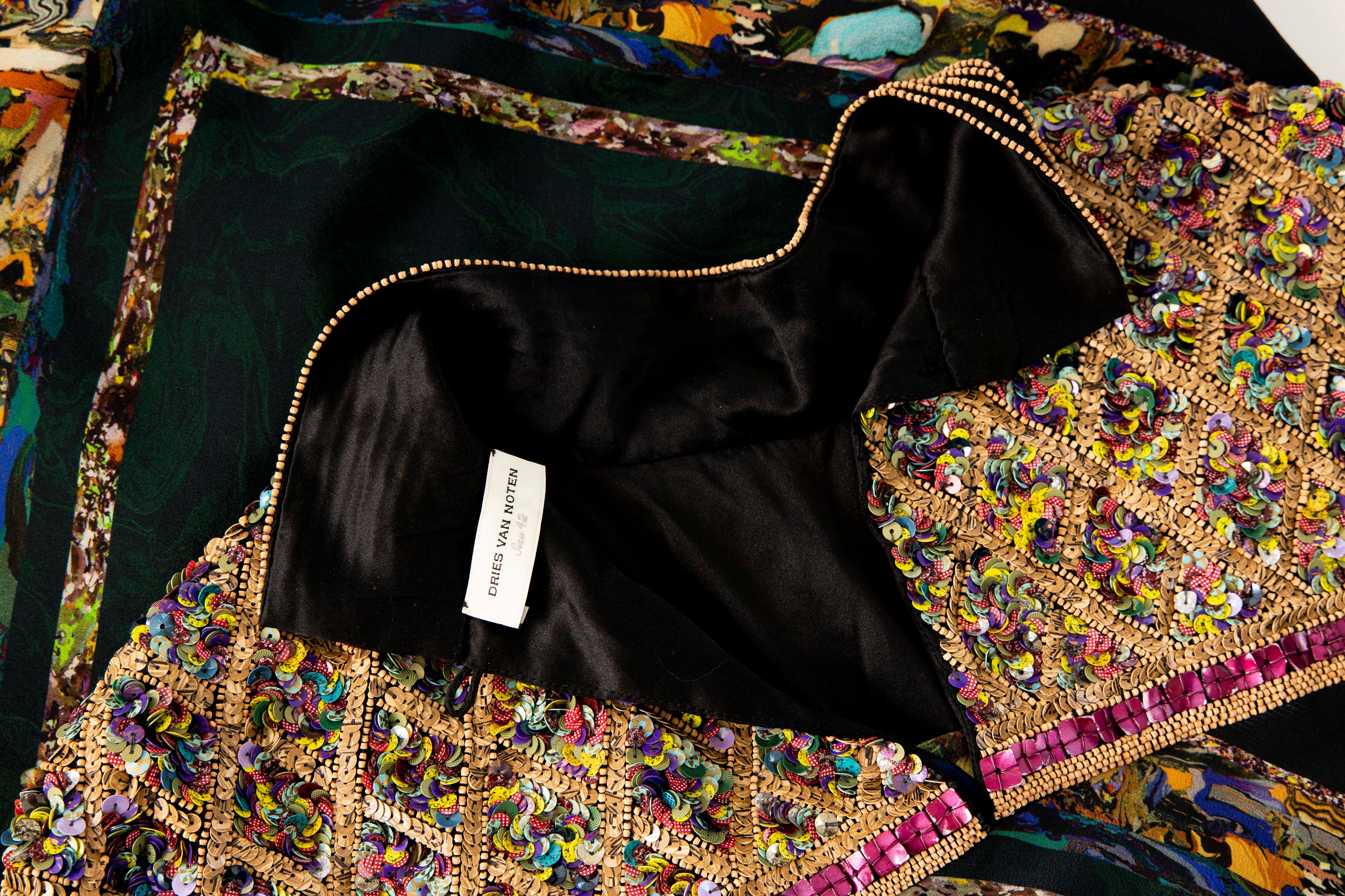 Dries van Noten Runway Bead & Sequin Embroidery Silk Printed Dress, Fall 2008 6