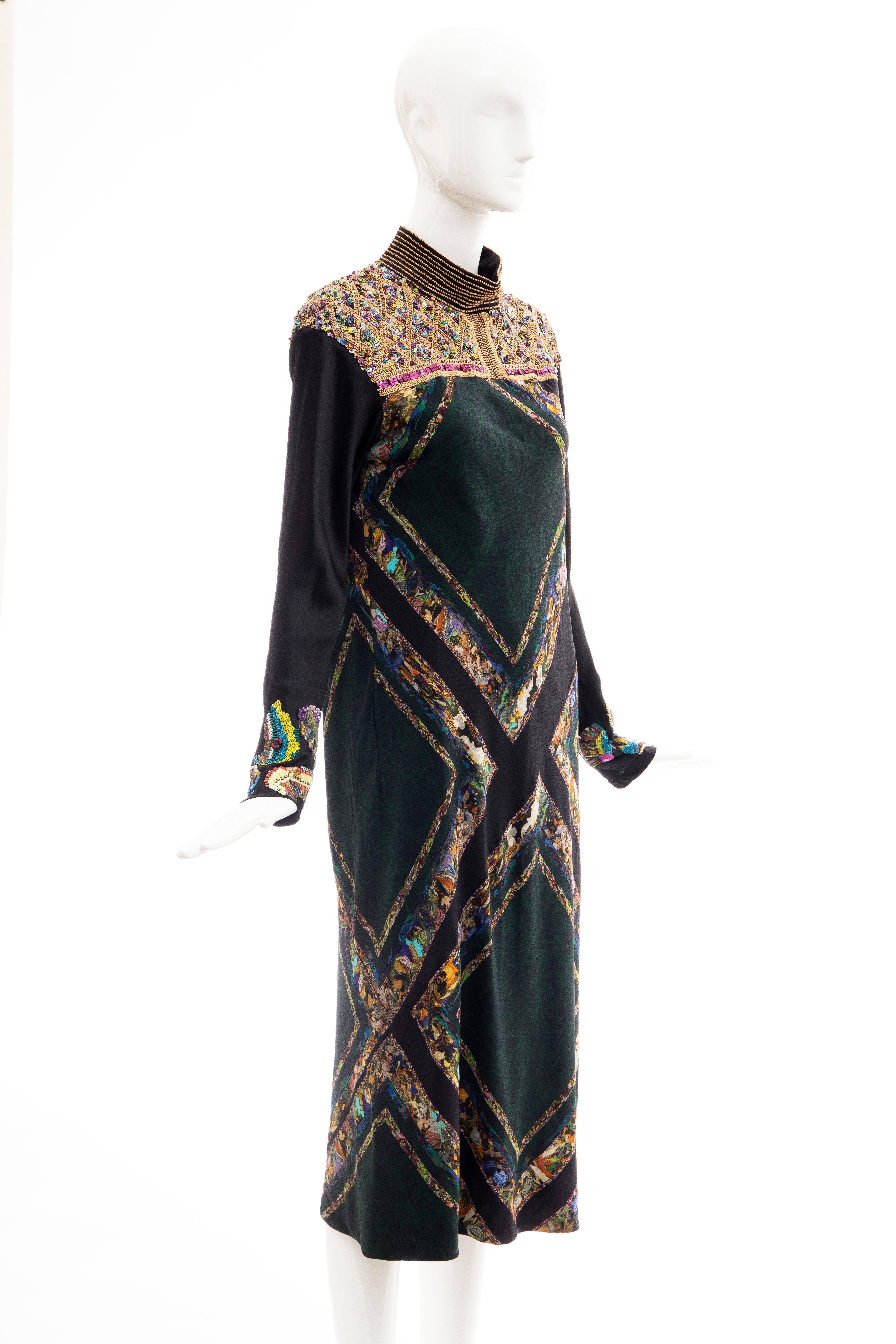 Dries van Noten Runway Bead & Sequin Embroidery Silk Printed Dress, Fall 2008 In Excellent Condition In Cincinnati, OH