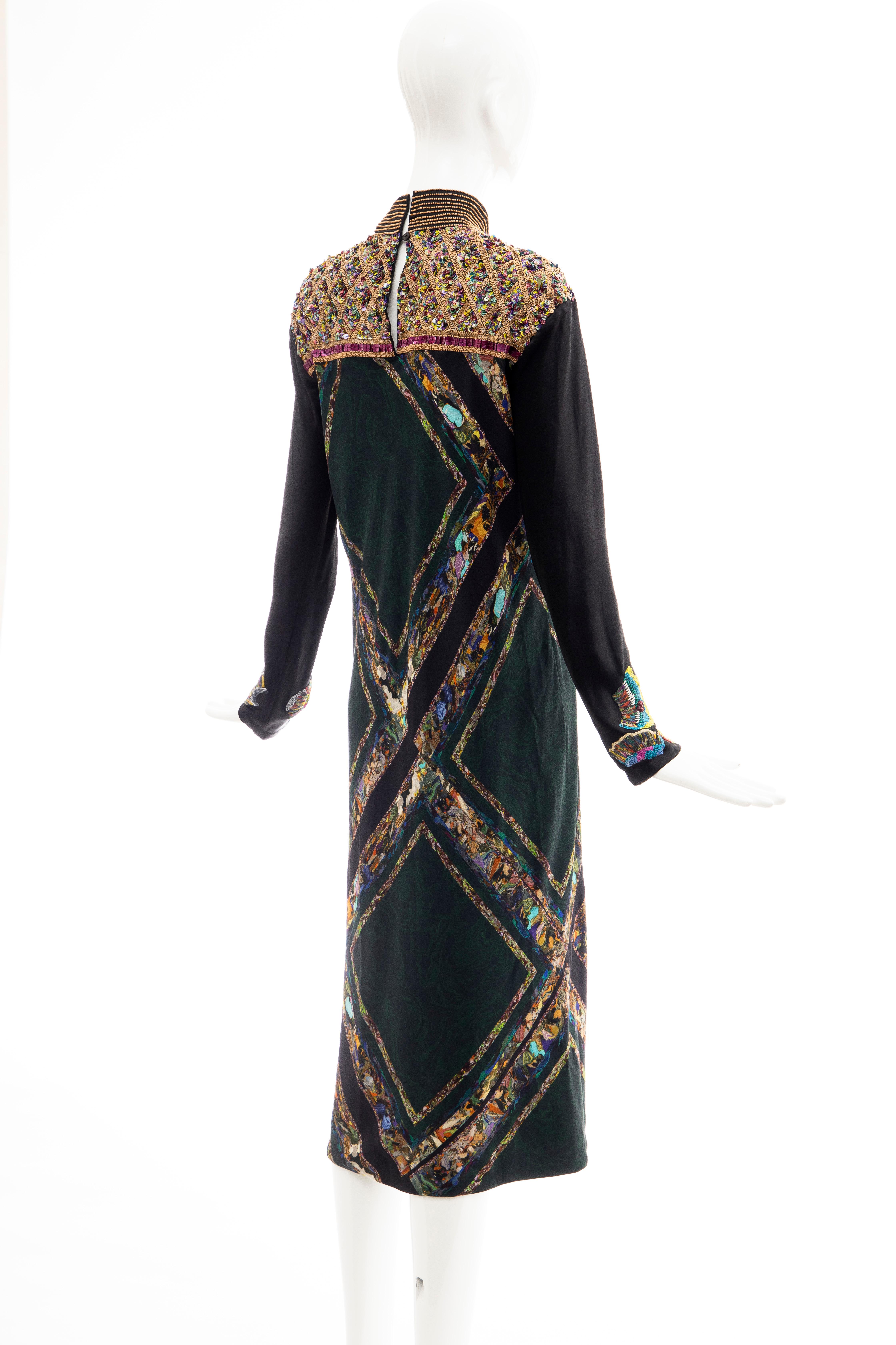 Dries van Noten Runway Bead & Sequin Embroidery Silk Printed Dress, Fall 2008 1
