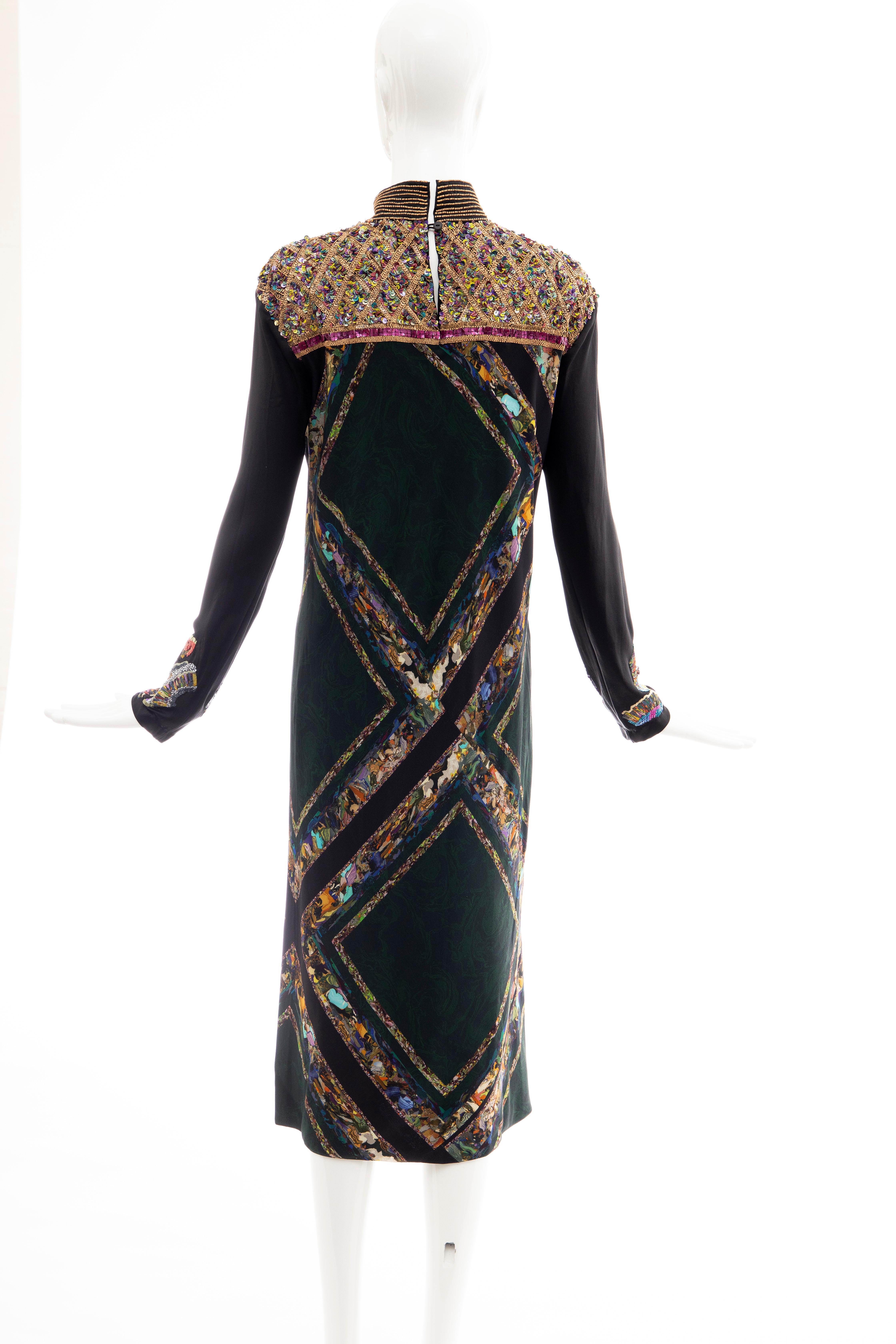 Dries van Noten Runway Bead & Sequin Embroidery Silk Printed Dress, Fall 2008 2