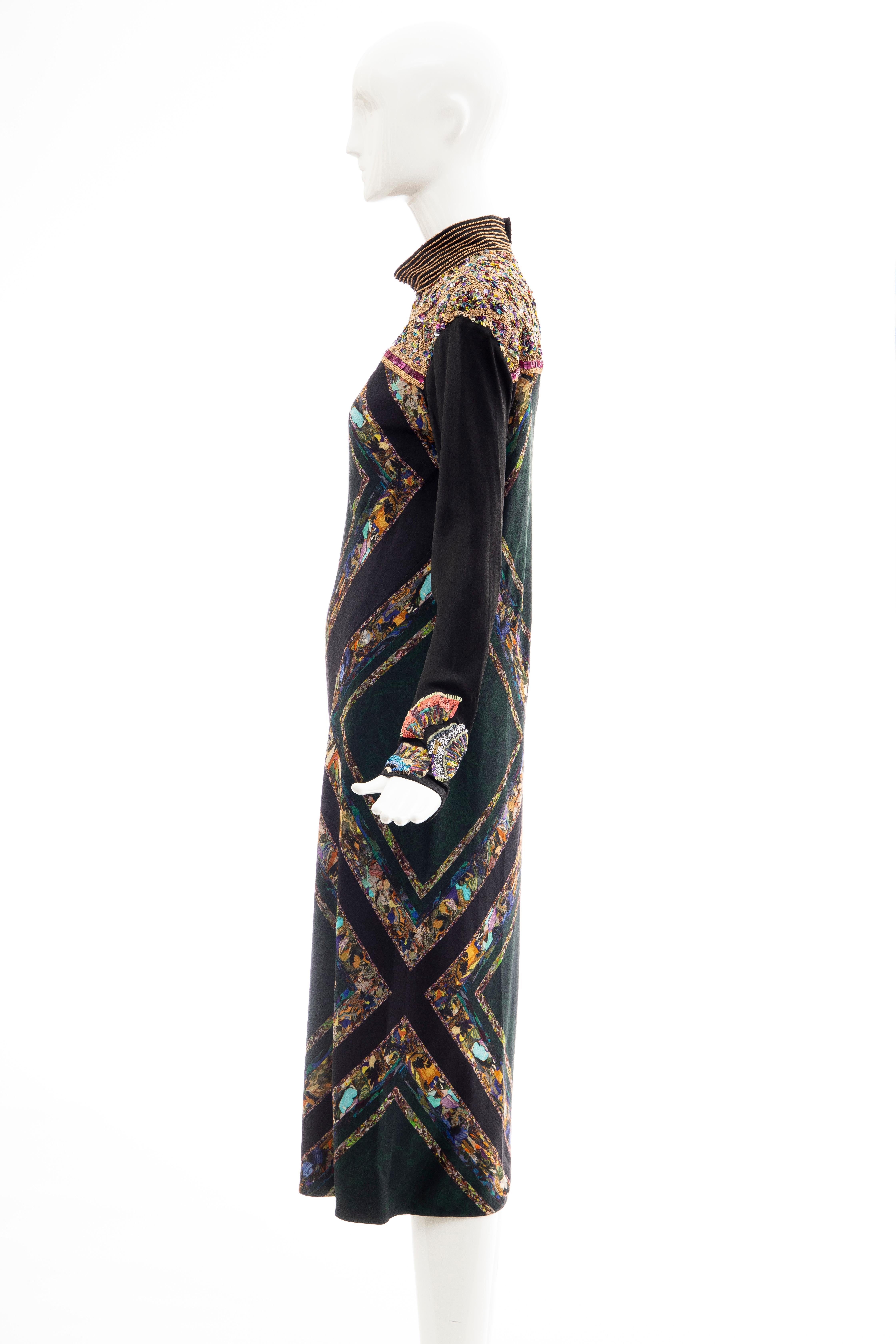Dries van Noten Runway Bead & Sequin Embroidery Silk Printed Dress, Fall 2008 4