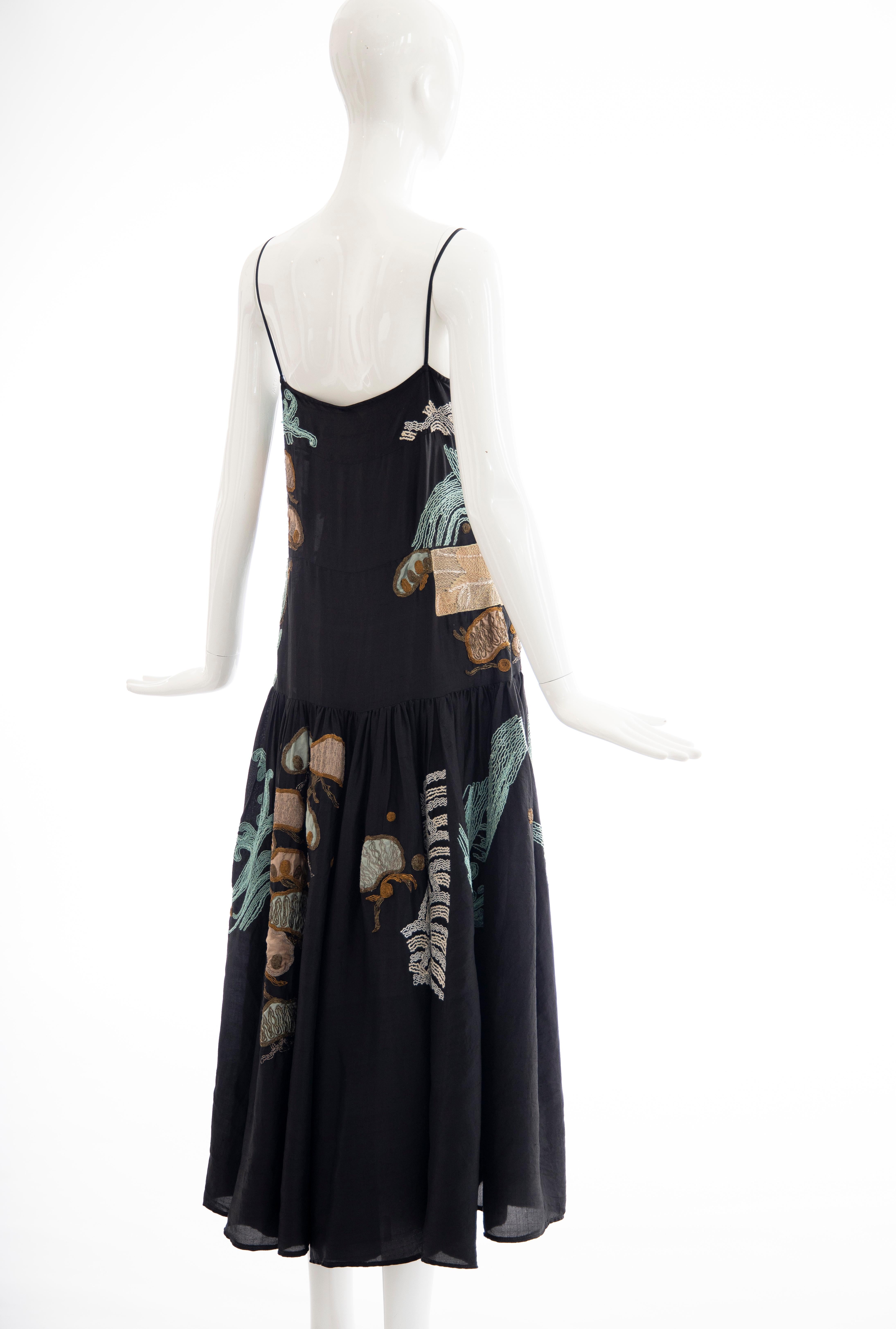 Women's Dries Van Noten Runway Black Embroidered Dress, Spring 2006