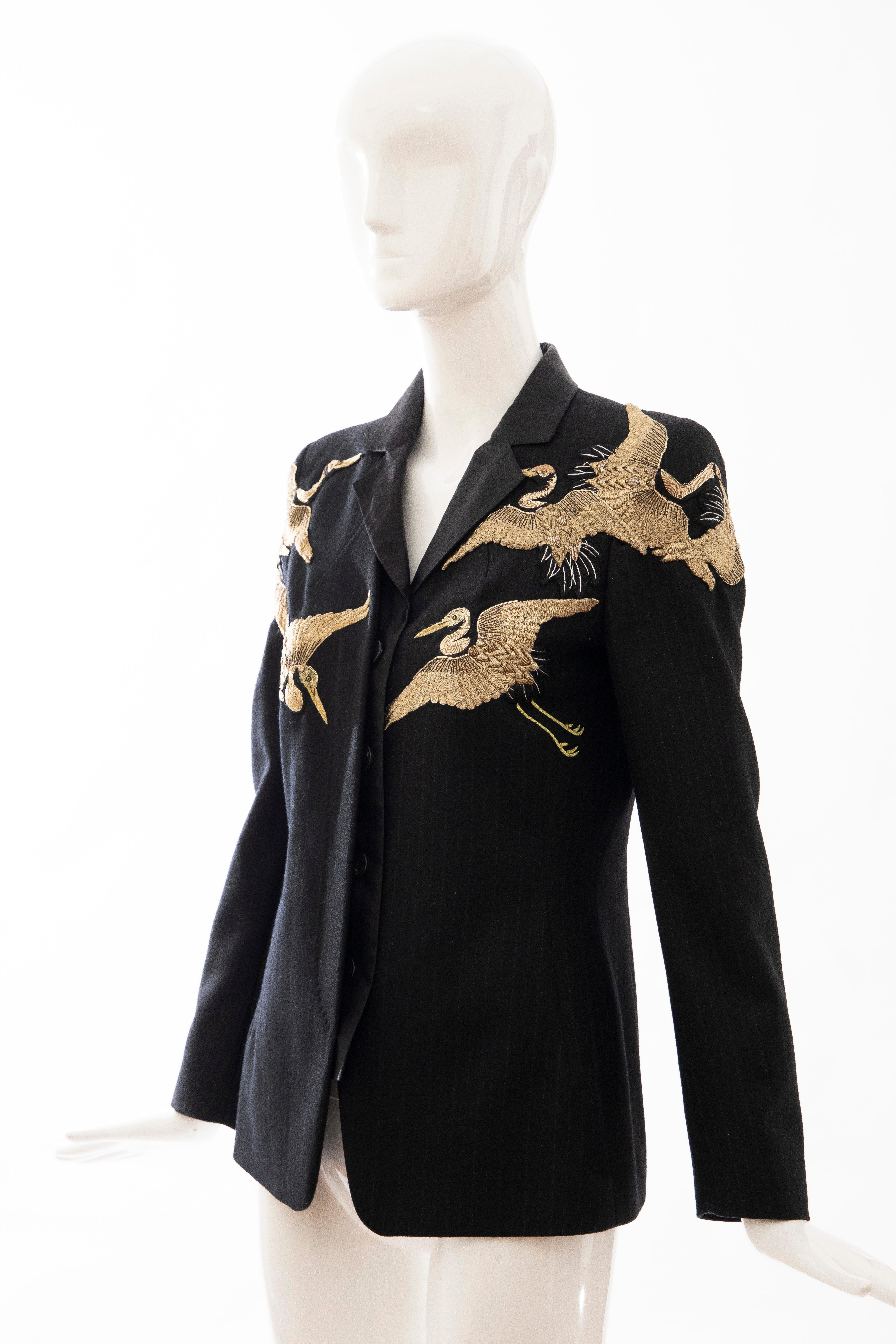 Dries van Noten Runway Black Wool Pinstripe Embroidered Jacket, Fall 2012 5