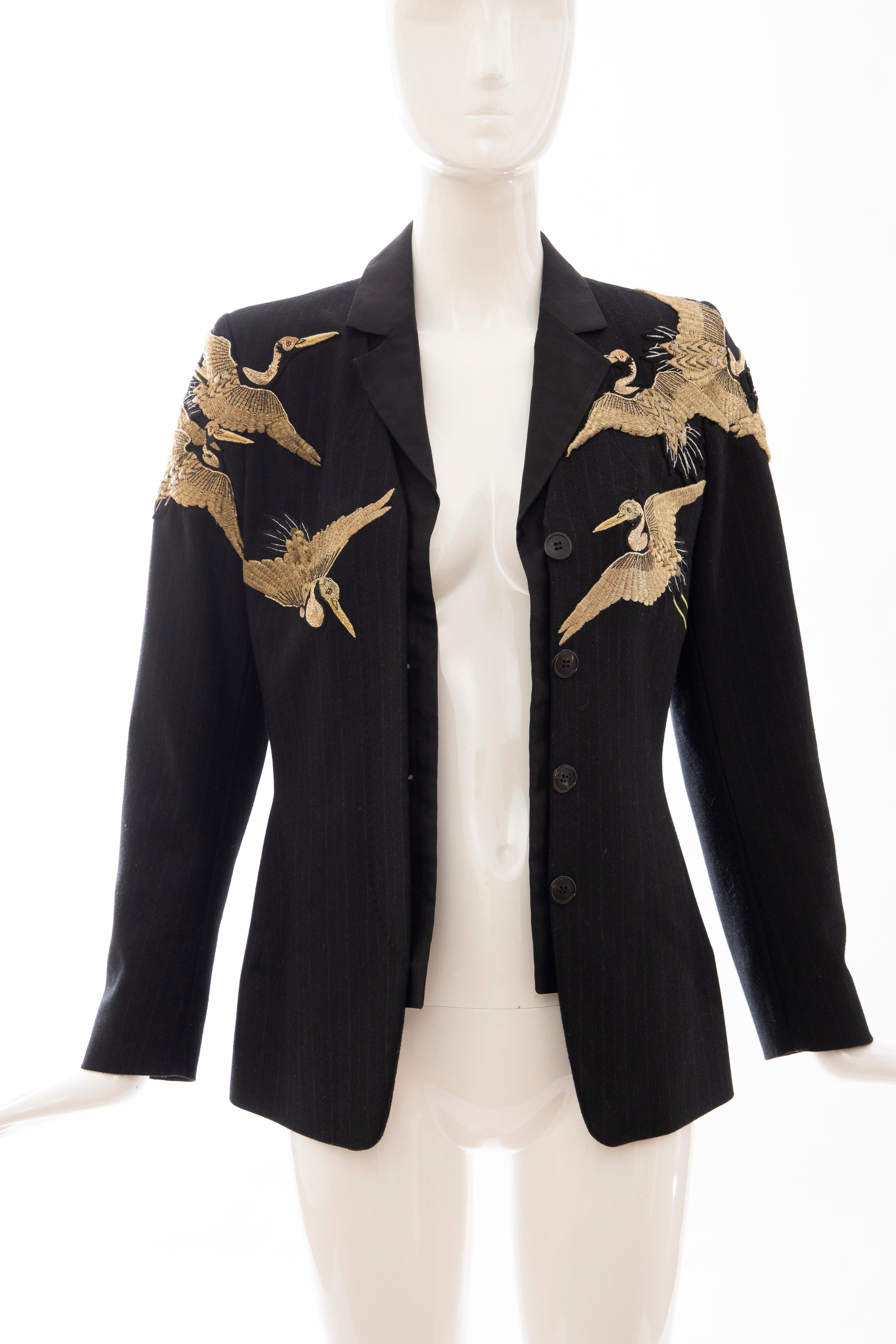 Dries van Noten Runway Black Wool Pinstripe Embroidered Jacket, Fall 2012 7