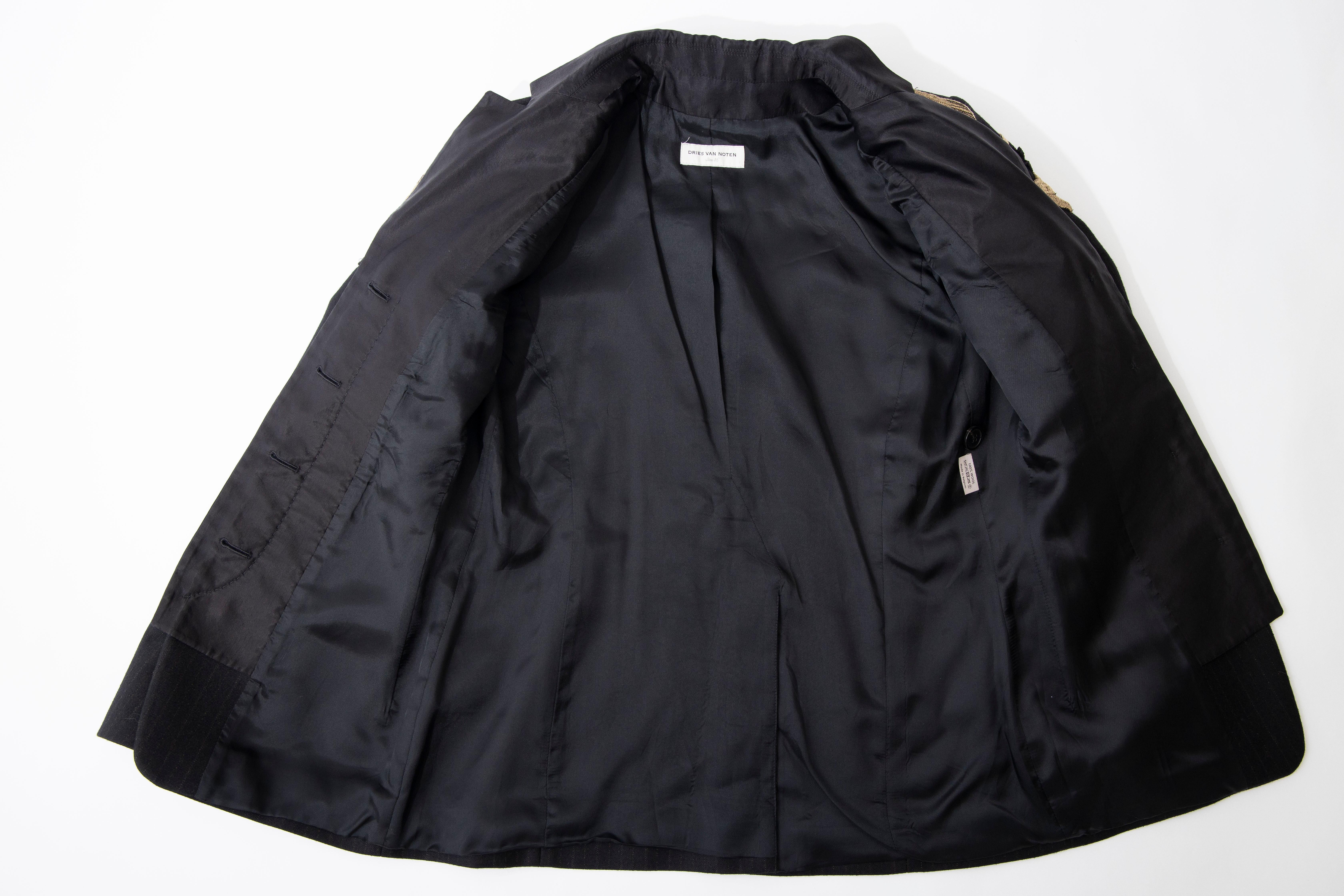 Dries van Noten Runway Black Wool Pinstripe Embroidered Jacket, Fall 2012 8