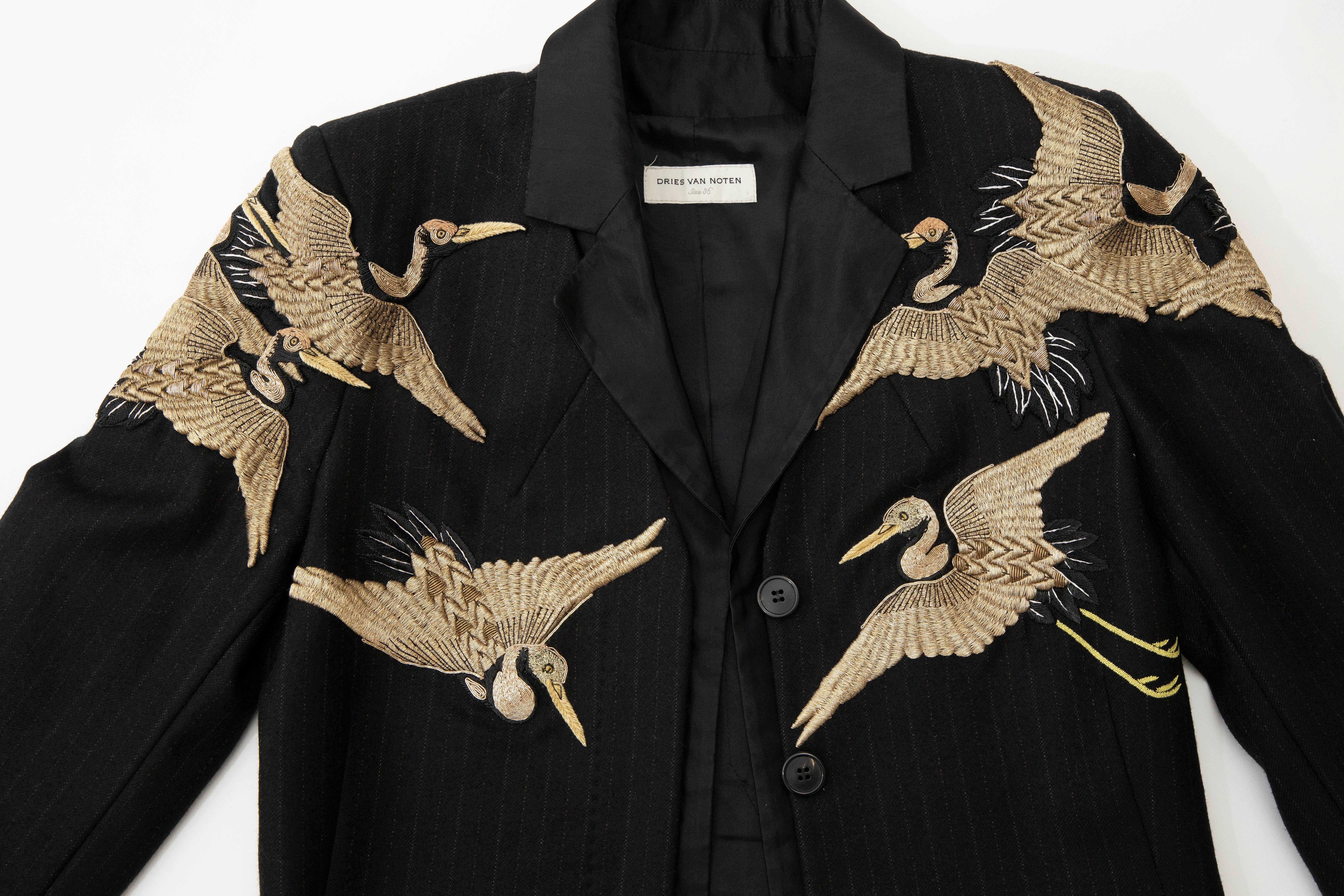 Dries van Noten Runway Black Wool Pinstripe Embroidered Jacket, Fall 2012 9