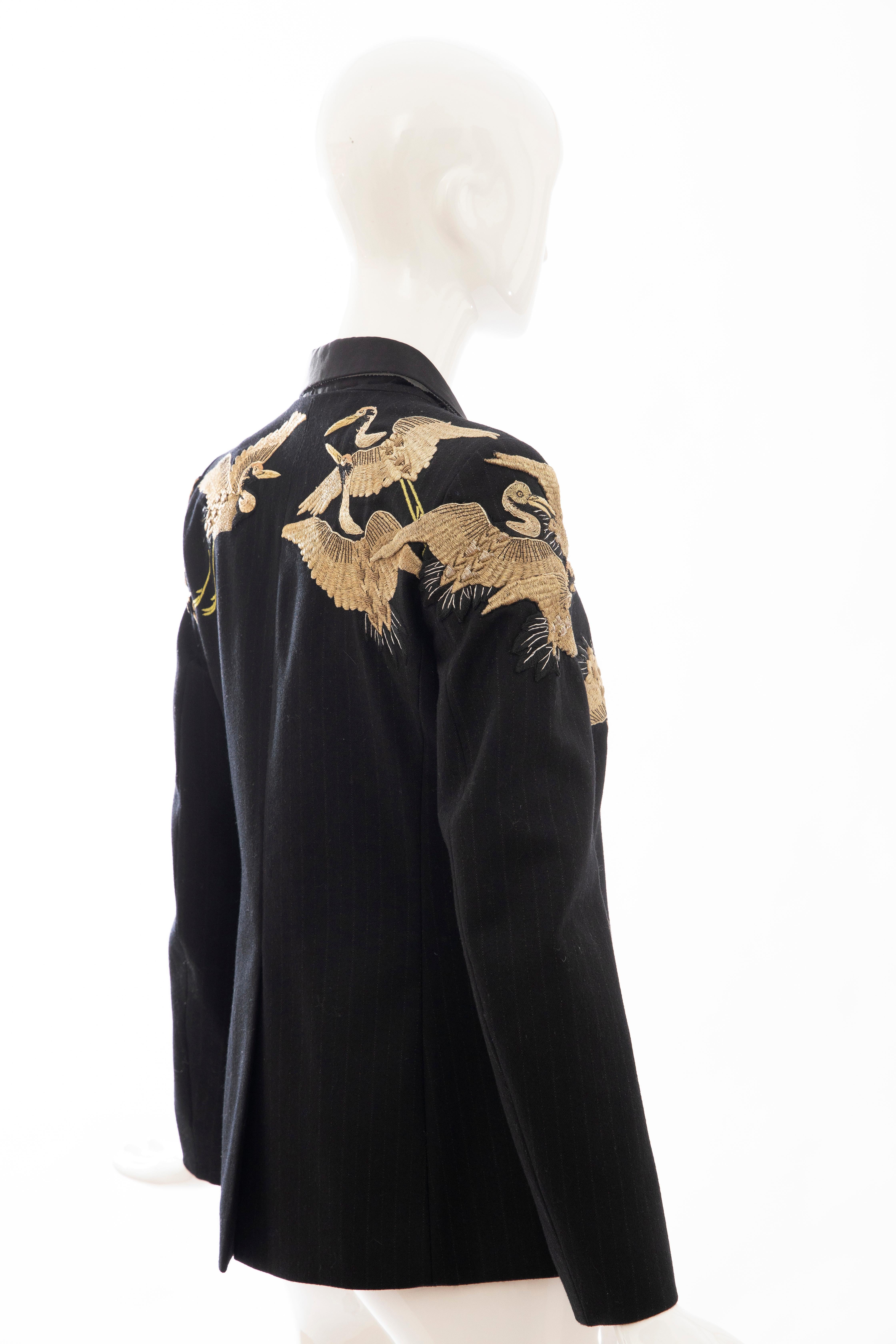 Women's Dries van Noten Runway Black Wool Pinstripe Embroidered Jacket, Fall 2012