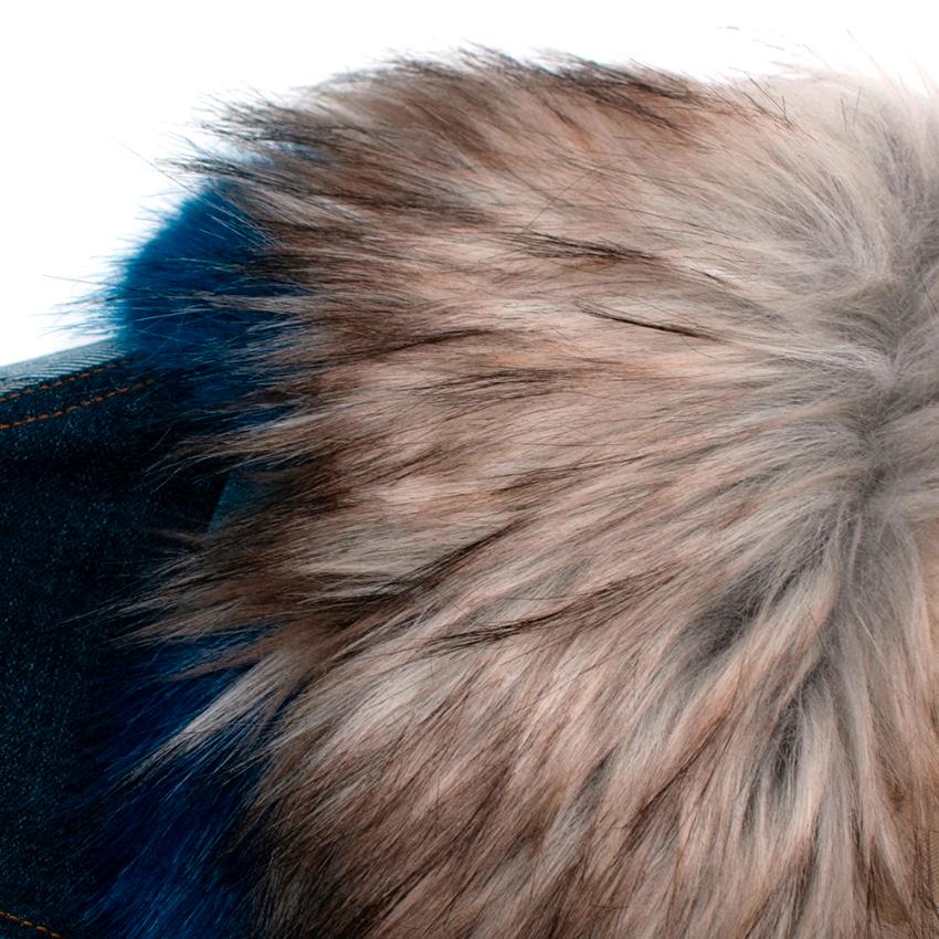 Dries Van Noten Runway Blue Denim Patchwork Faux Fur Collar Coat - Size Small In Excellent Condition In London, GB