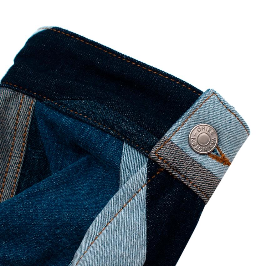 Women's or Men's Dries Van Noten Runway Blue Denim Patchwork Faux Fur Collar Coat - Size Small