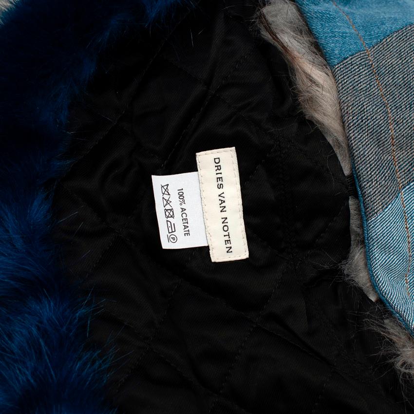 Dries Van Noten Runway Blue Denim Patchwork Faux Fur Collar Coat - Size Small 1