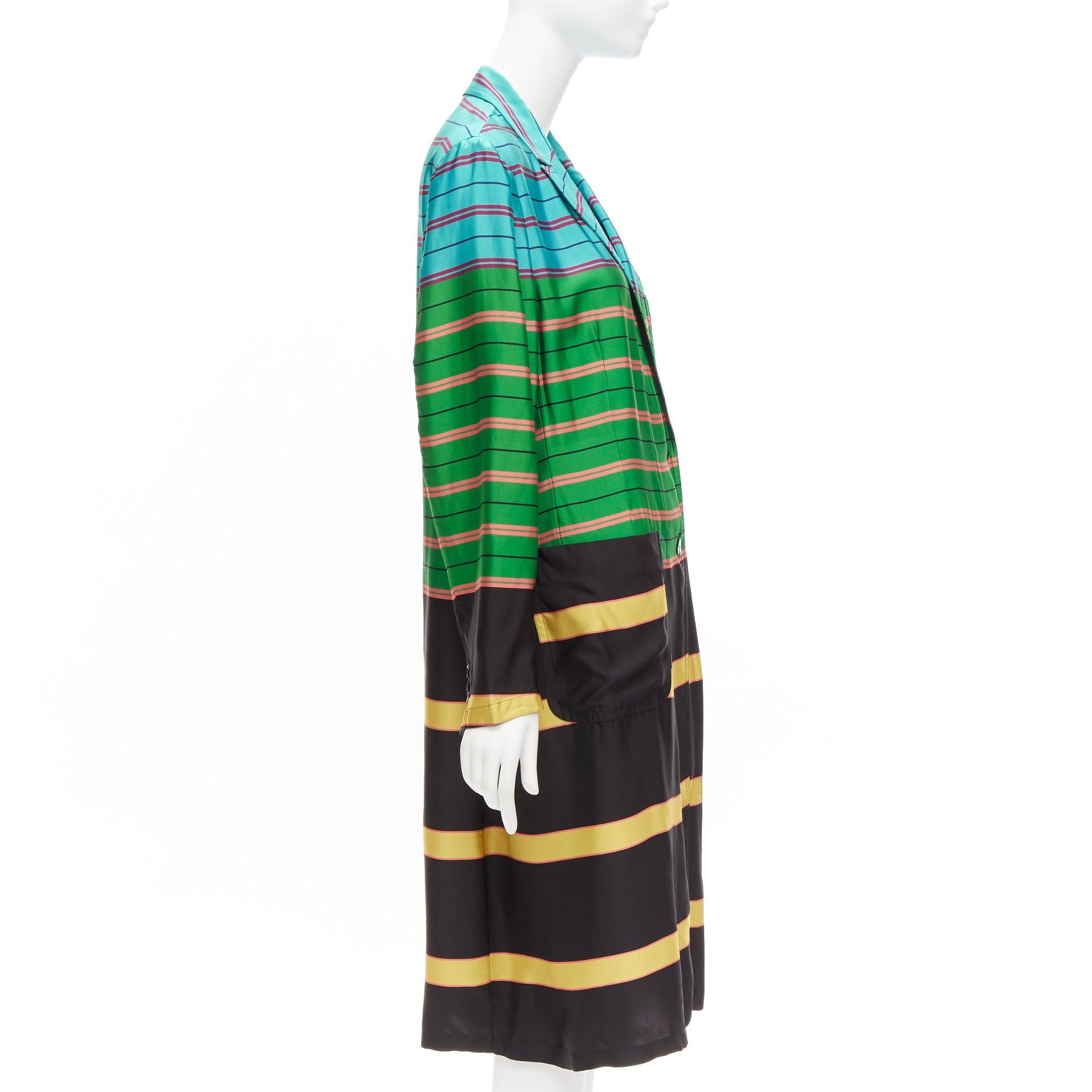 DRIES VAN NOTEN Runway blue green yellow stripes viscose robe coat FR40 L 1