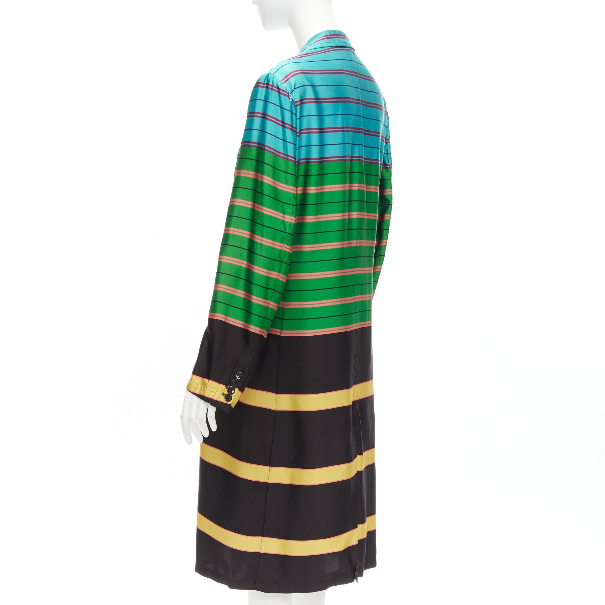 DRIES VAN NOTEN Runway blue green yellow stripes viscose robe coat FR40 L 3