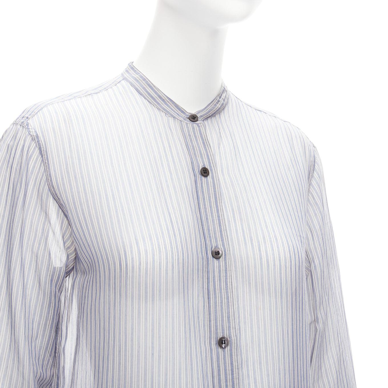 DRIES VAN NOTEN Laufsteg Kleid aus durchsichtiger Baumwolle mit Rüschensaum in Blau und Grau mit Nadelstreifen FR34 XS im Angebot 3